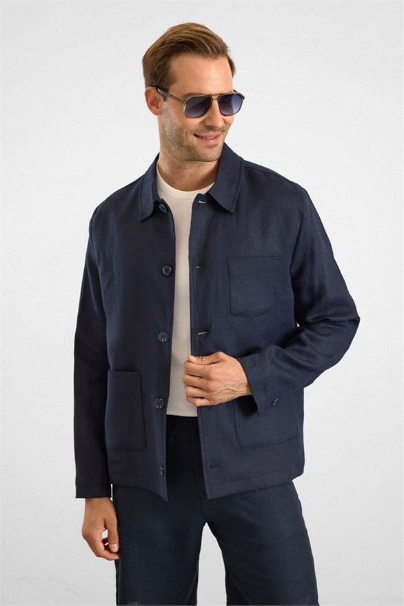 Süvari Lacivert Regular Bebe Yaka Düz Poplin Torba Cep 4 Drop Spor Ceket görsel 3