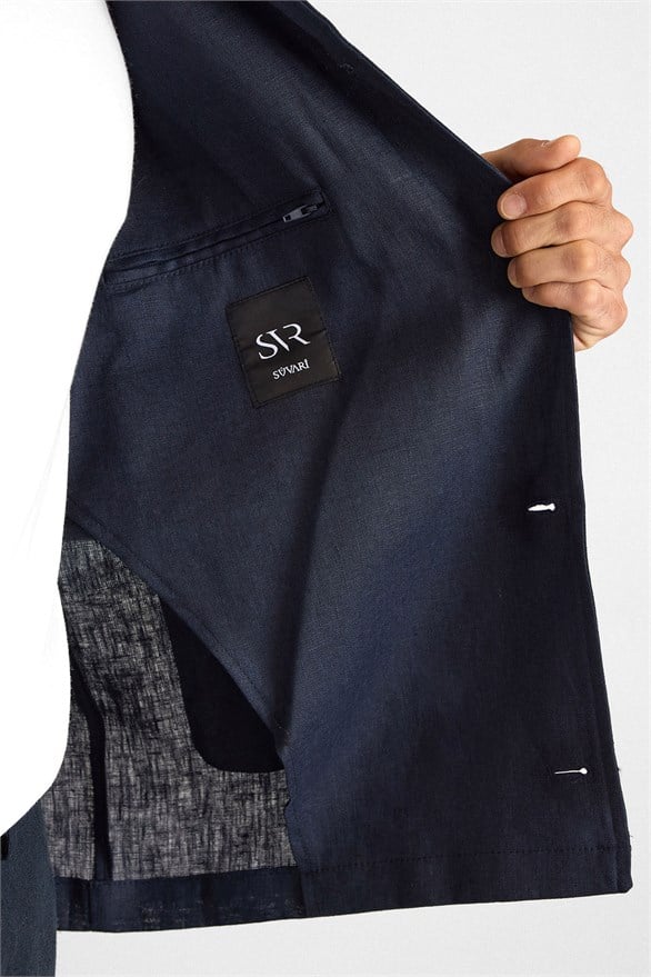 Süvari Lacivert Regular Bebe Yaka Düz Poplin Torba Cep 4 Drop Spor Ceket görsel 5