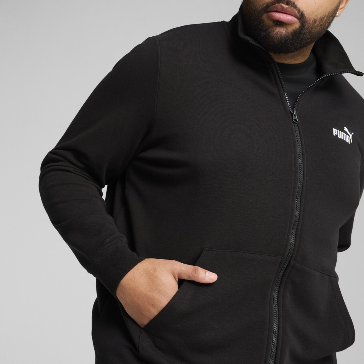Puma Essentials No 1 Logo Track Siyah Dik Yaka Erkek Fermuarlı Sweatshirt Hırka görsel 4