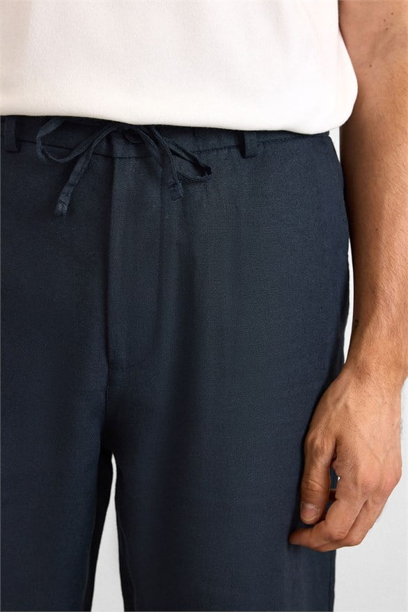 Süvari Lacivert Regular Düz Twill Yarım Lastikli Şort görsel 2