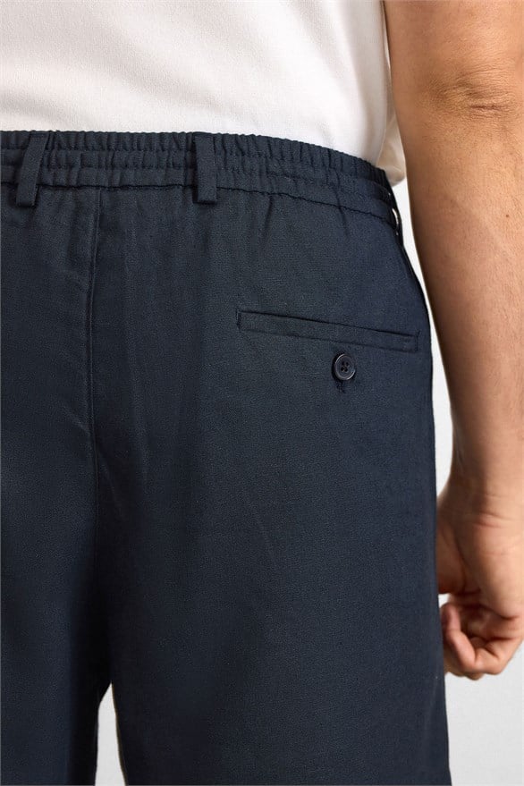 Süvari Lacivert Regular Düz Twill Yarım Lastikli Şort görsel 3