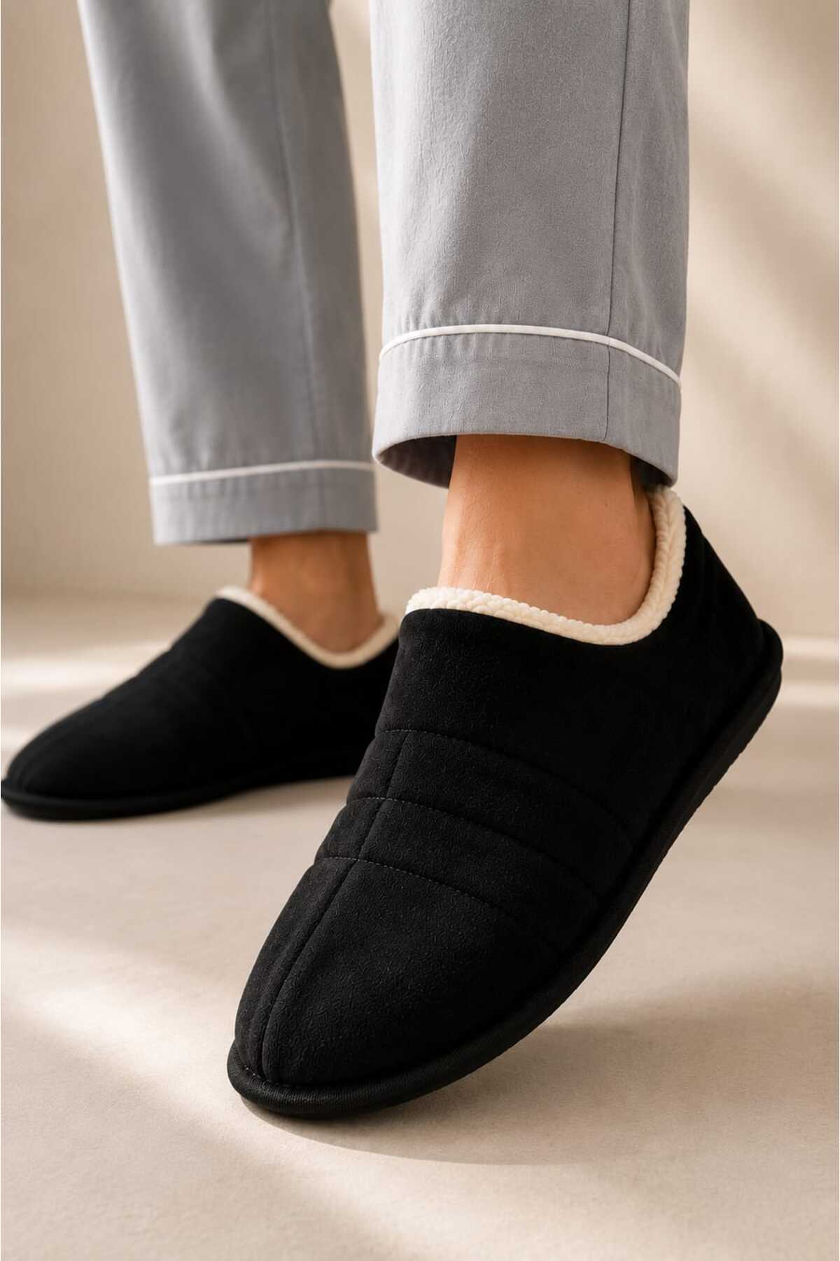 Slipcat Unisex, Kapitone Dikişli, İçi Kürklü, Süet Ev Terliği, Sıcak Tutan Panduf