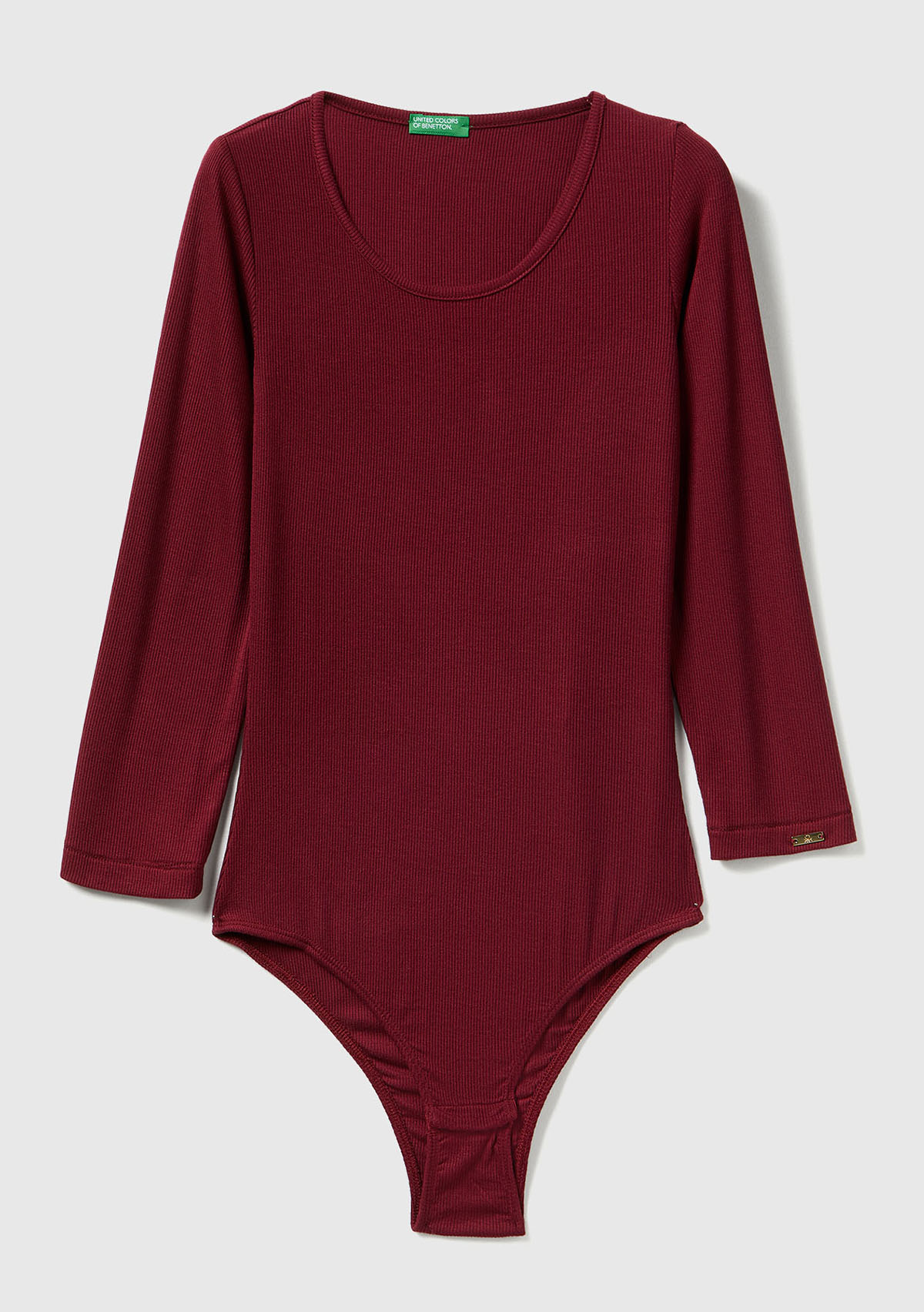 United Colors Of Benetton Kadın Bordo Viskoz Karışımlı Yarım Kol Yuvarlak Yaka Body