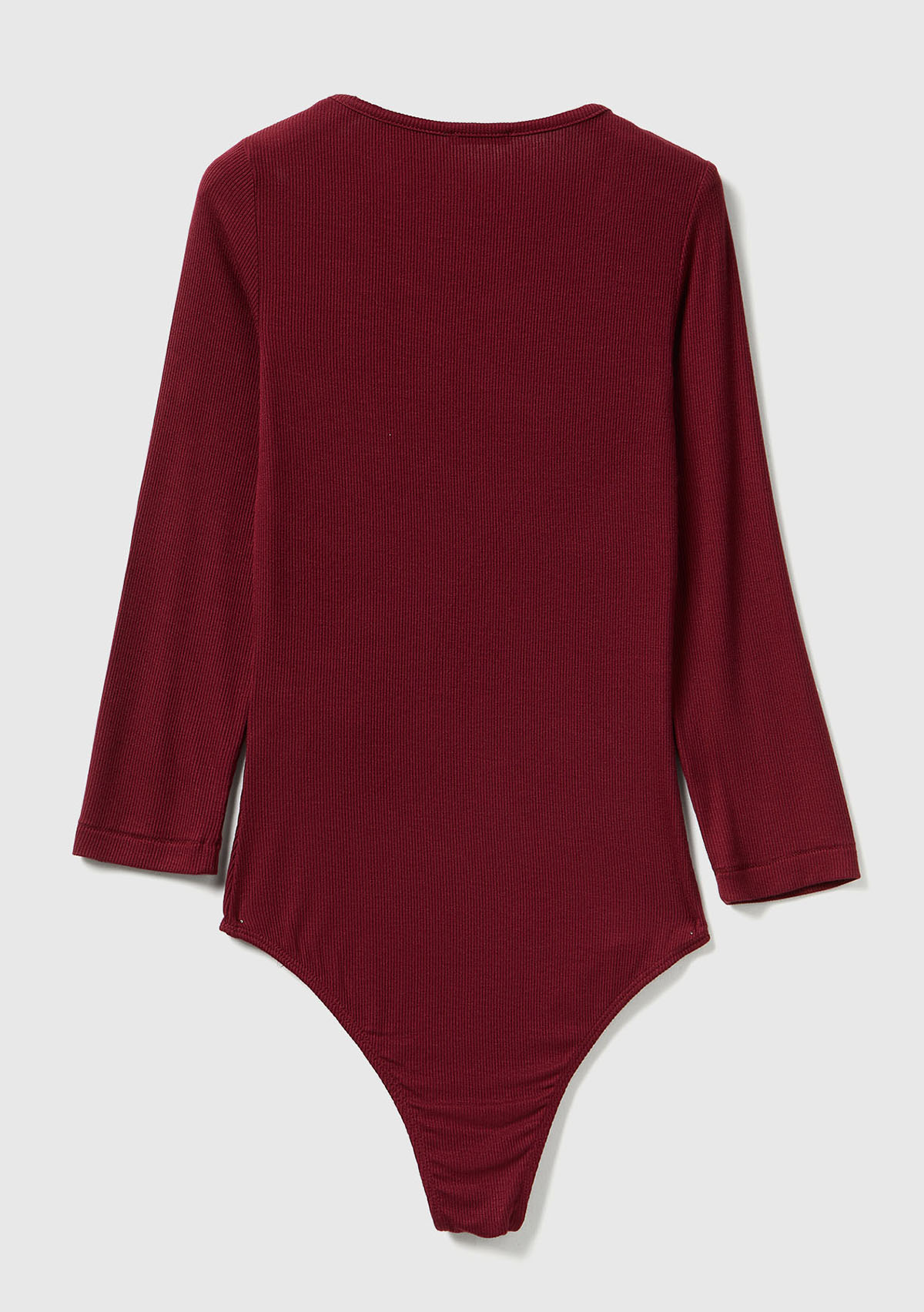 United Colors Of Benetton Kadın Bordo Viskoz Karışımlı Yarım Kol Yuvarlak Yaka Body görsel 2
