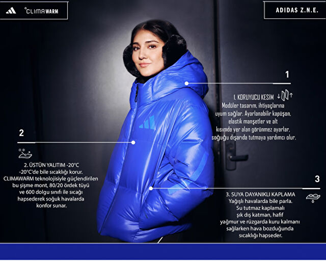 Adidas W Z.N.E. Puffer Kadın Outdoor Mont JW1517 Mavi görsel 3