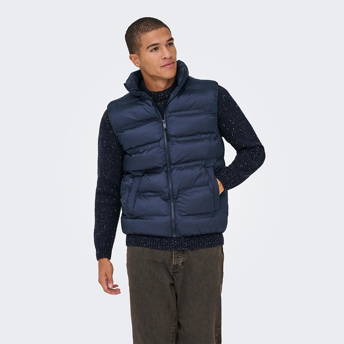 Only&Sons Union Seamless Life Puffer Erkek Lacivert Dik Yaka Yelek