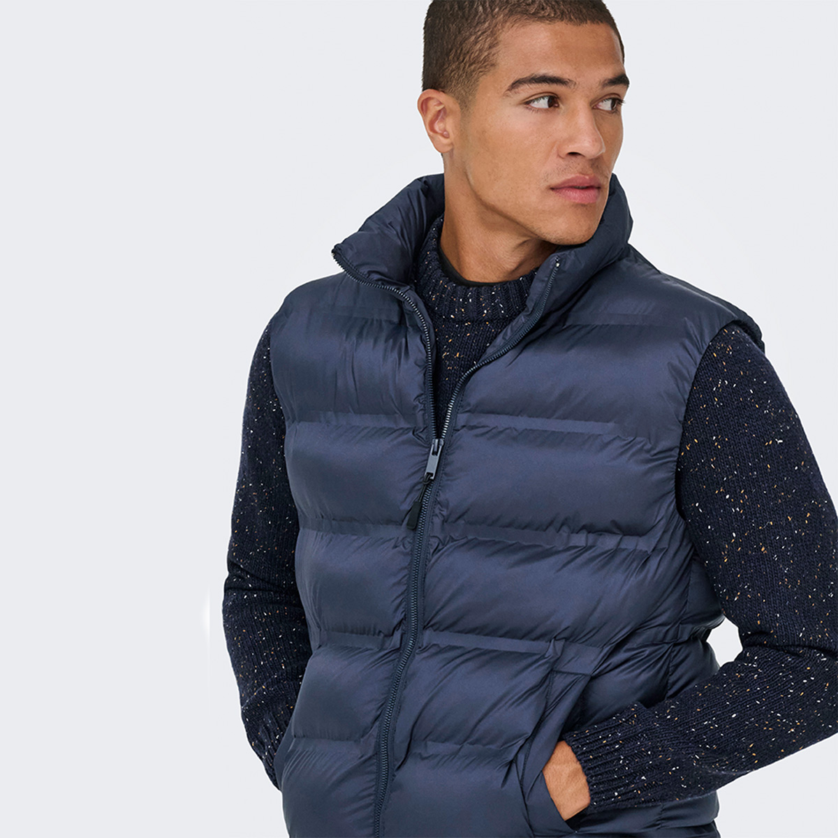 Only&Sons Union Seamless Life Puffer Erkek Lacivert Dik Yaka Yelek görsel 2
