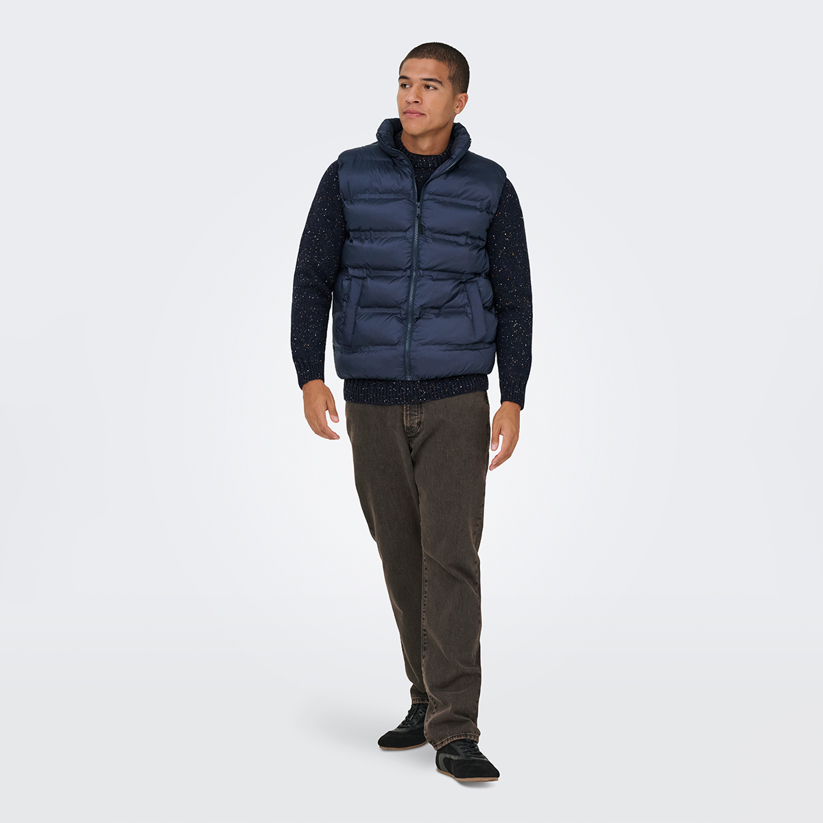 Only&Sons Union Seamless Life Puffer Erkek Lacivert Dik Yaka Yelek görsel 3