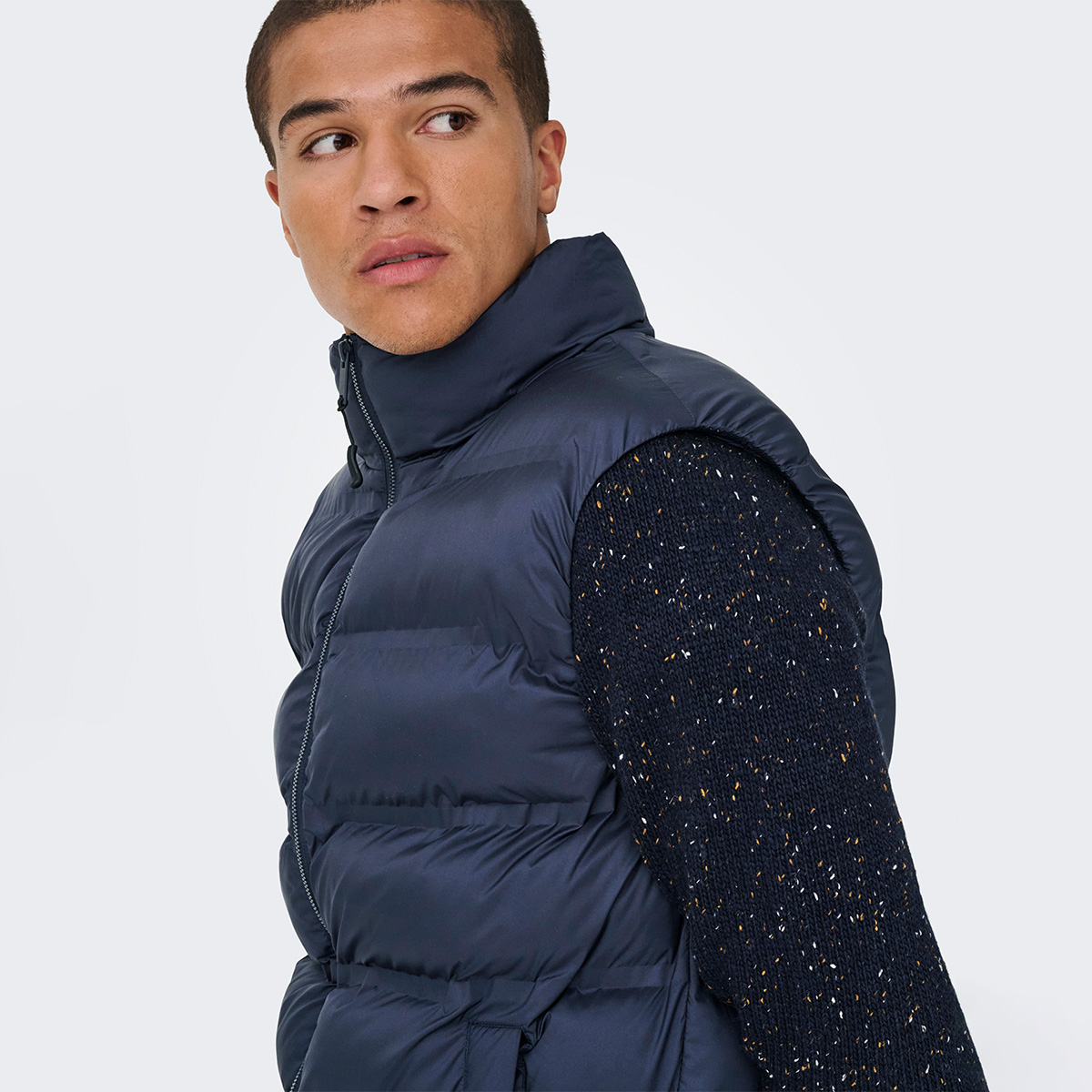 Only&Sons Union Seamless Life Puffer Erkek Lacivert Dik Yaka Yelek görsel 5