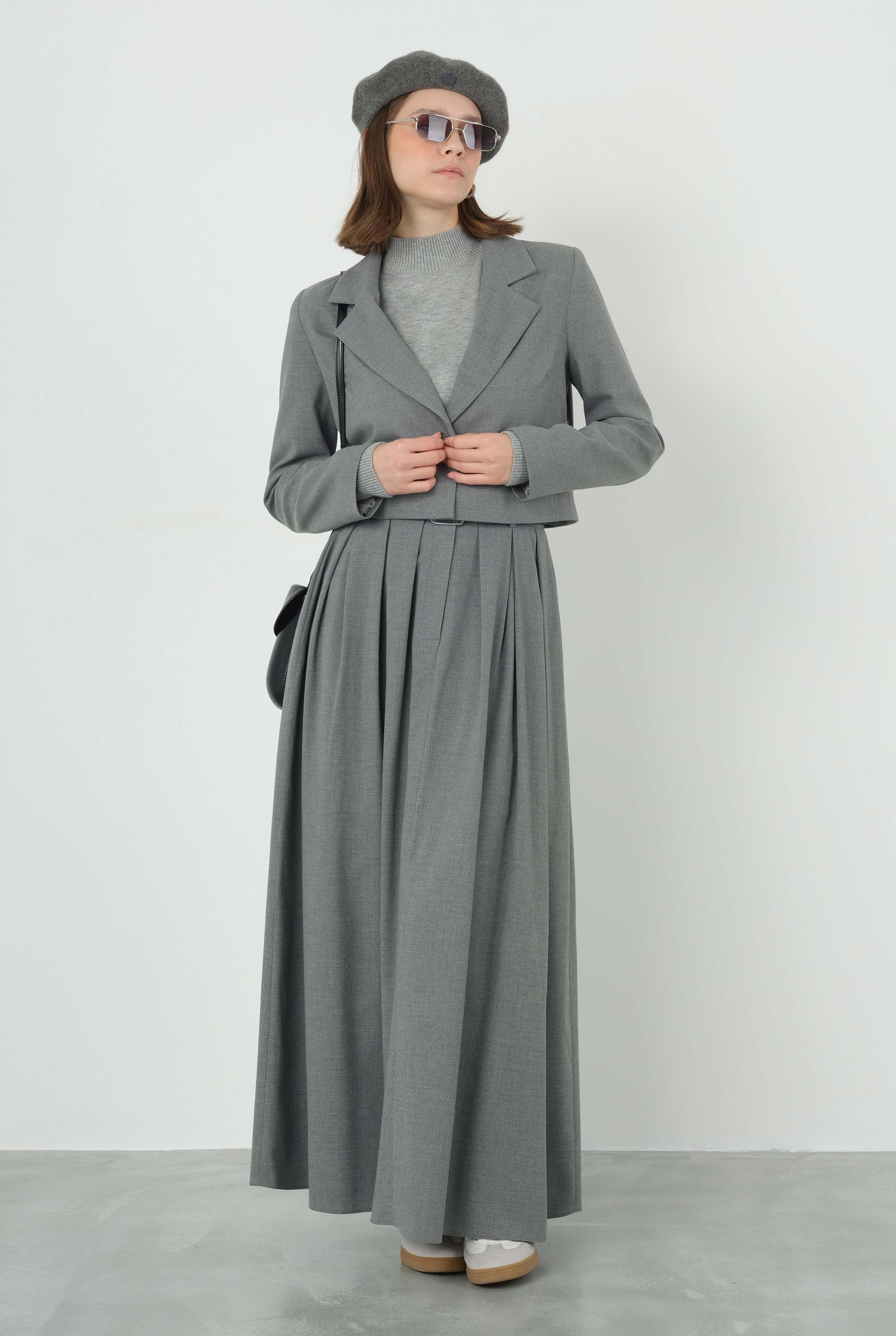 HE-QA Crop Blazer Ceket Duman görsel 2