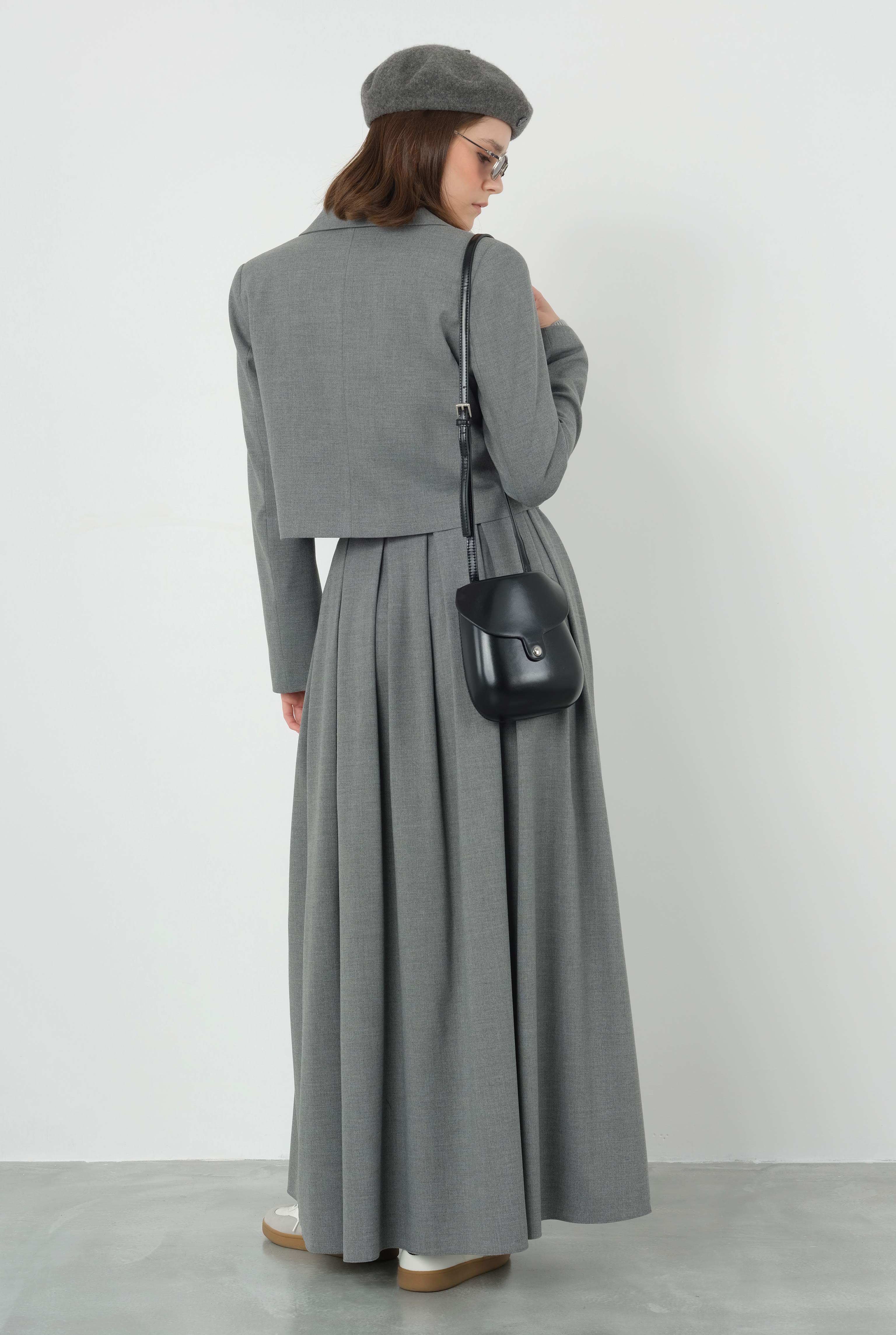 HE-QA Crop Blazer Ceket Duman görsel 3