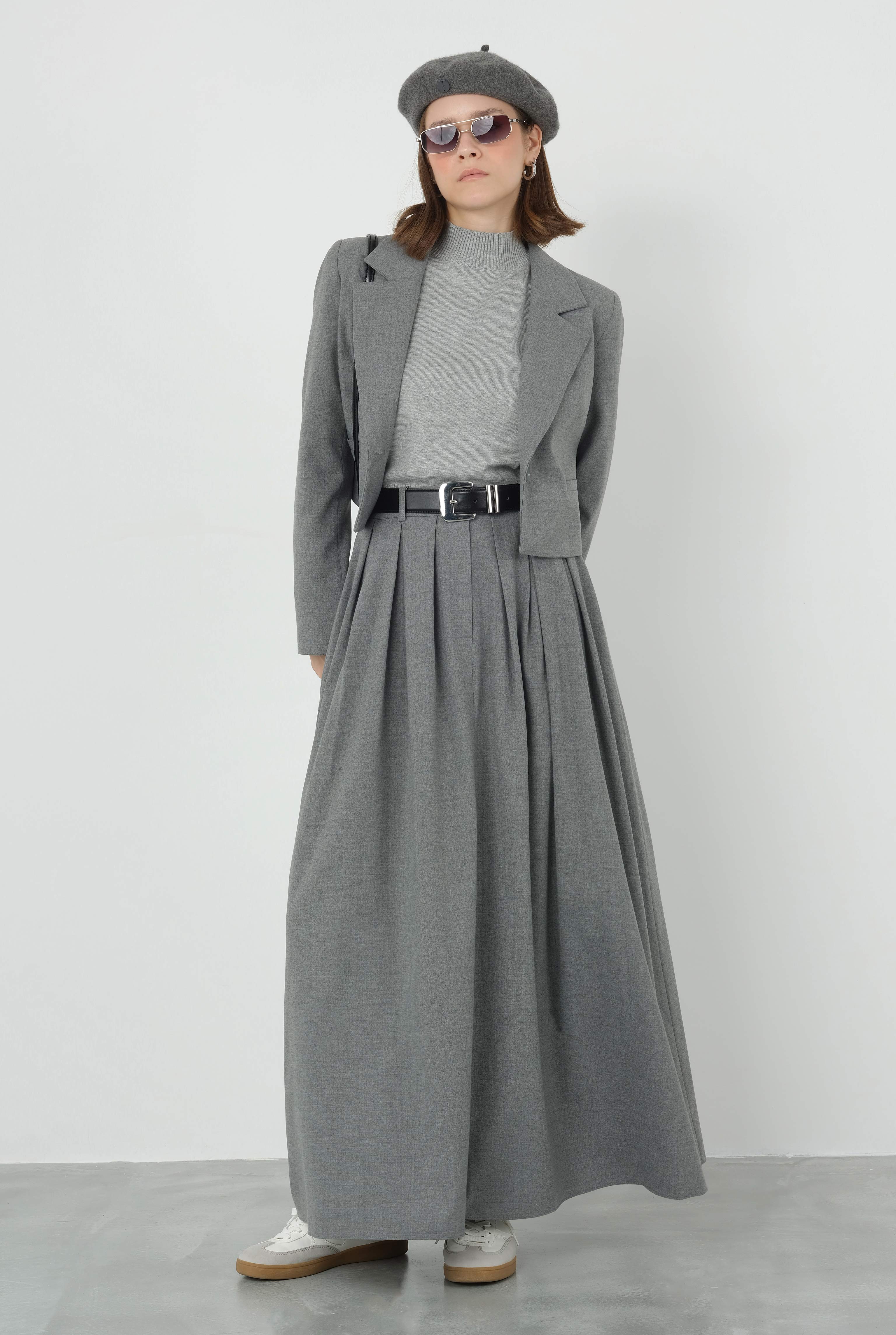 HE-QA Crop Blazer Ceket Duman görsel 4
