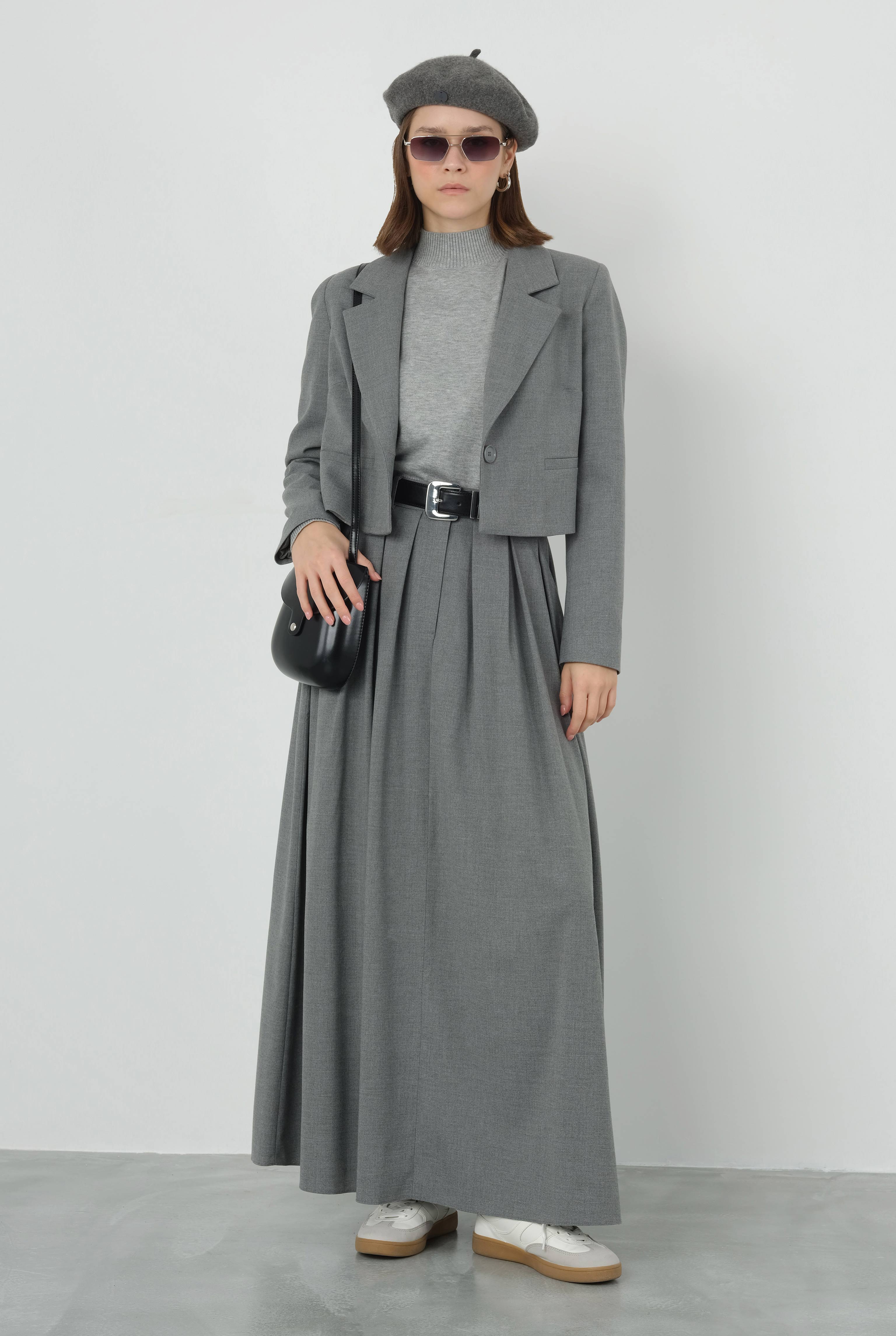 HE-QA Crop Blazer Ceket Duman görsel 5