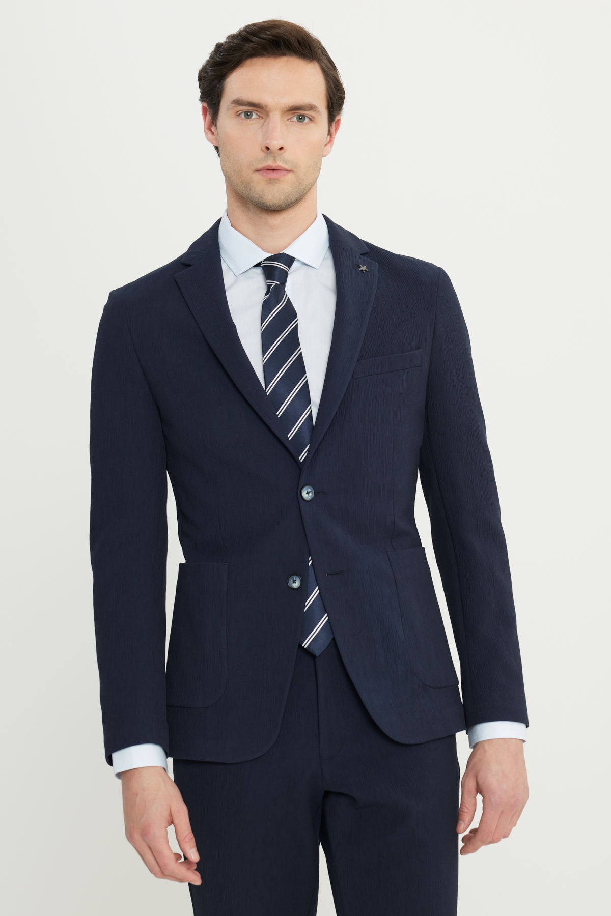 Altınyıldız Classics Erkek Lacivert Pamuklu Slim Fit Mono Yaka Torba Cepli Esnek Takım Elbise
