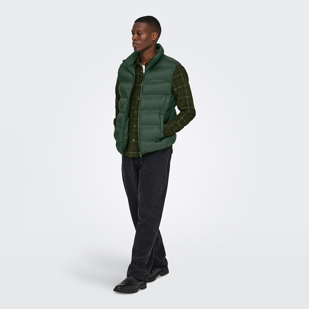 Only&Sons Union Seamless Life Puffer Erkek Haki Dik Yaka Yelek görsel 3