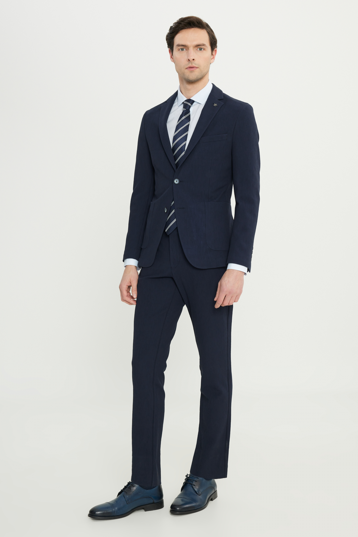 Altınyıldız Classics Erkek Lacivert Pamuklu Slim Fit Mono Yaka Torba Cepli Esnek Takım Elbise görsel 2