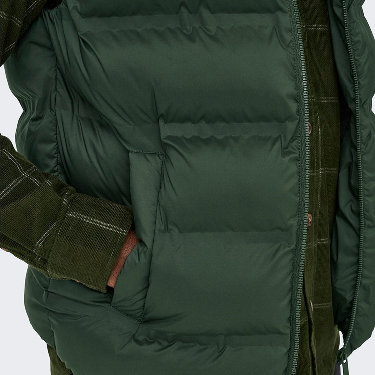 Only&Sons Union Seamless Life Puffer Erkek Haki Dik Yaka Yelek görsel 5