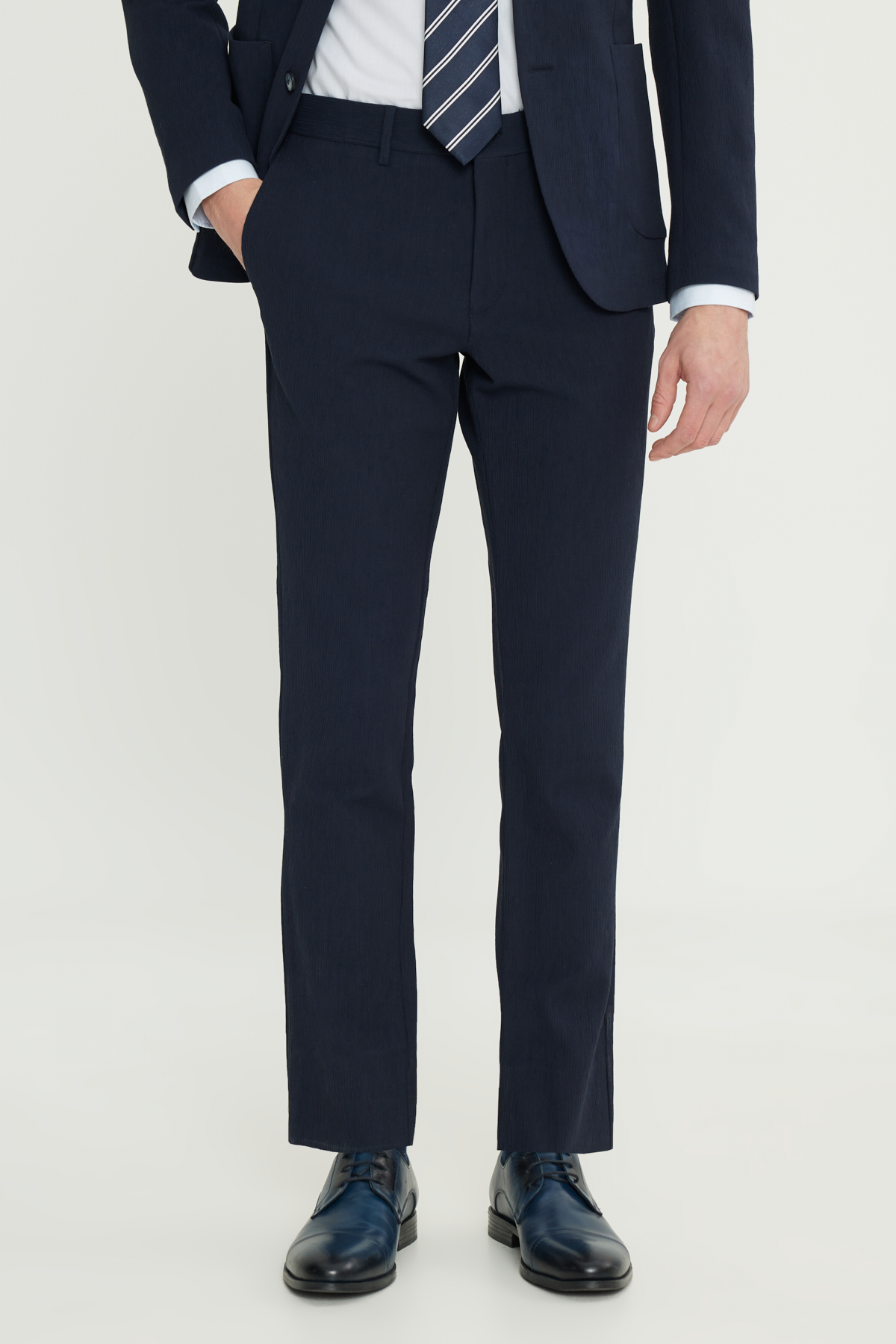 Altınyıldız Classics Erkek Lacivert Pamuklu Slim Fit Mono Yaka Torba Cepli Esnek Takım Elbise görsel 4
