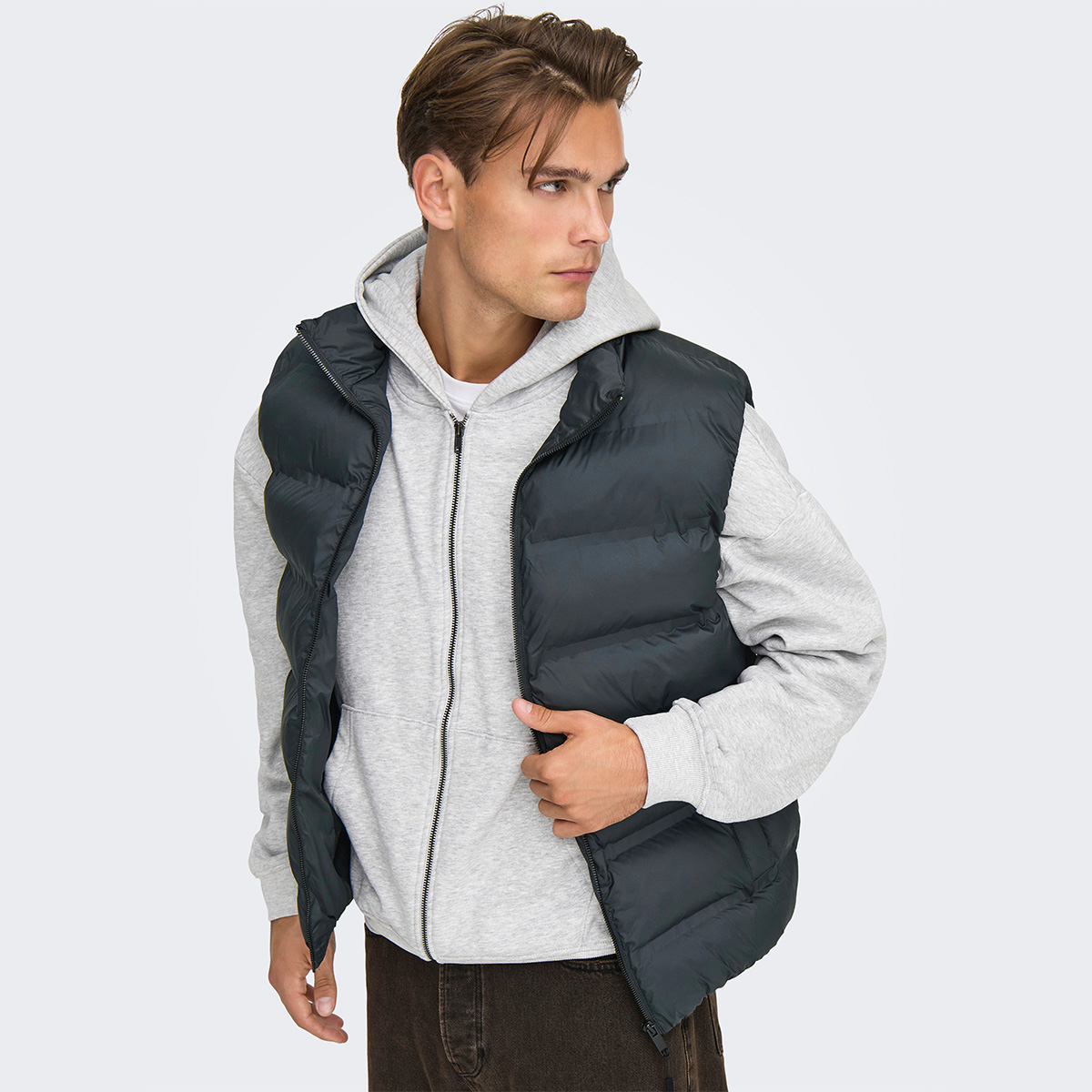 Only&Sons Union Seamless Life Puffer Erkek Siyah Dik Yaka Yelek görsel 2