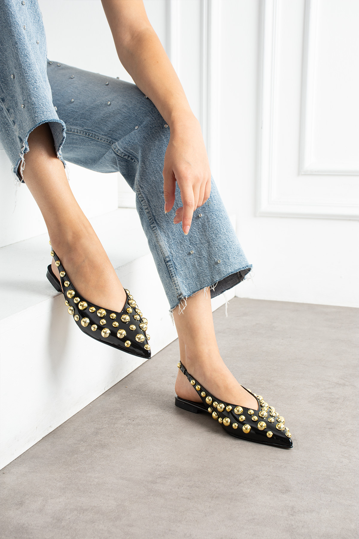 DUXAL SHOES Aurora Kadın Gold Detaylı Sivri Burun Arkası Açık Babet görsel 4