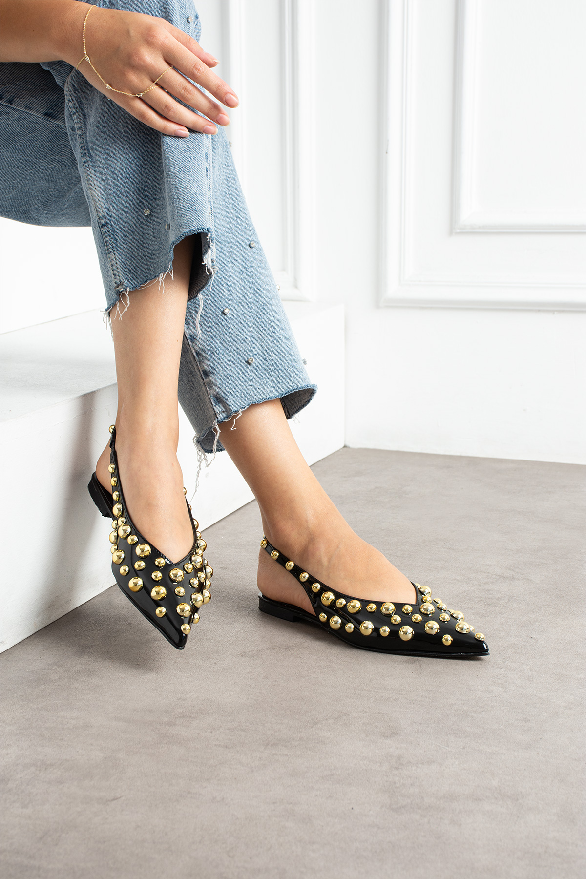 DUXAL SHOES Aurora Kadın Gold Detaylı Sivri Burun Arkası Açık Babet görsel 5