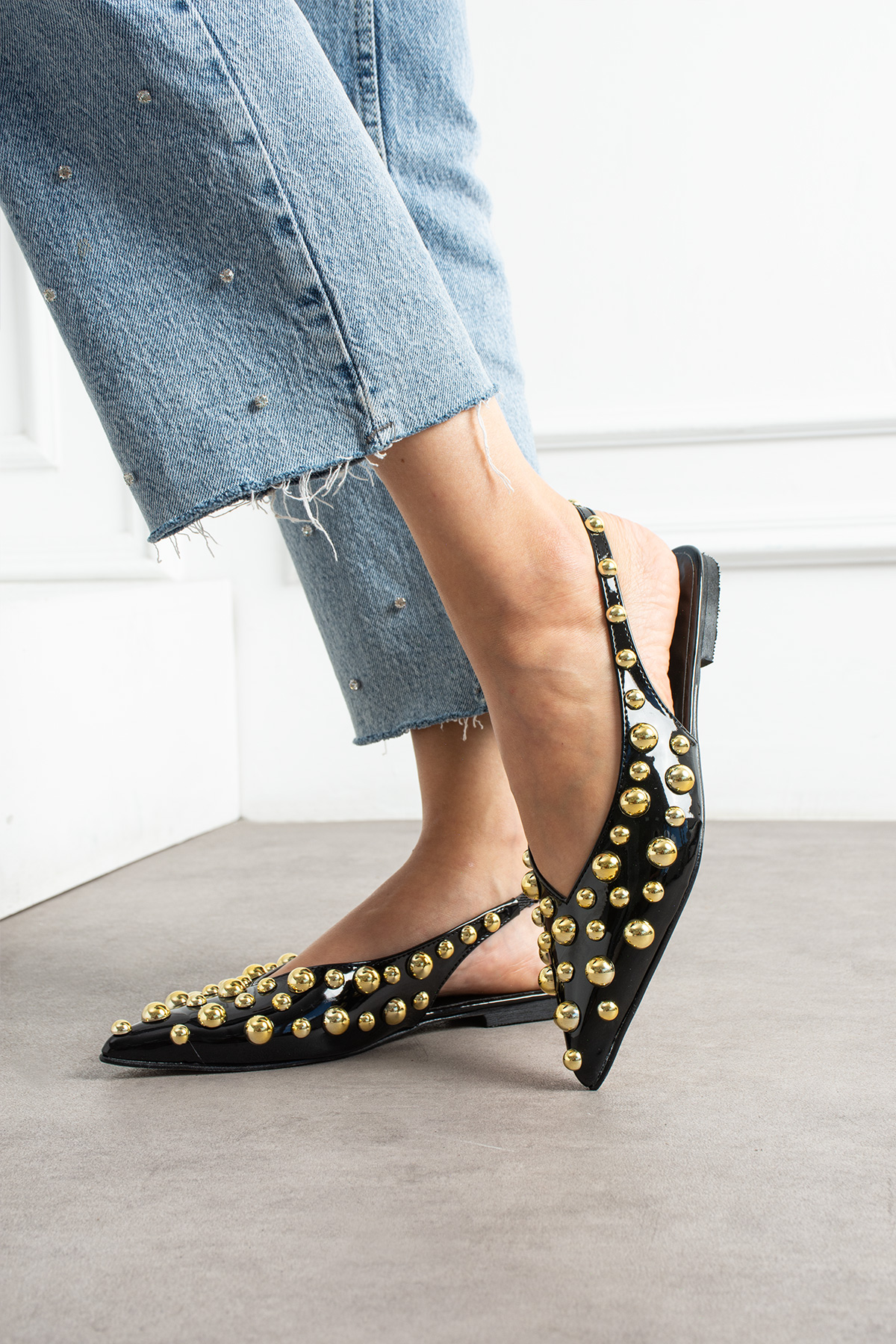 DUXAL SHOES Aurora Kadın Gold Detaylı Sivri Burun Arkası Açık Babet görsel 6