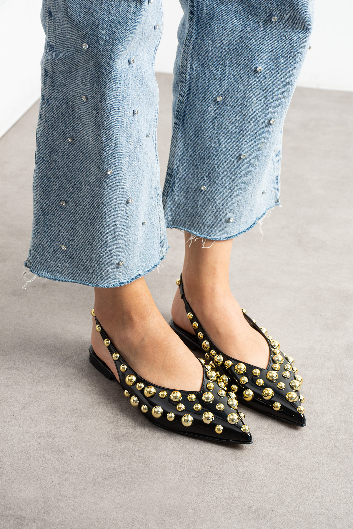DUXAL SHOES Aurora Kadın Gold Detaylı Sivri Burun Arkası Açık Babet görsel 7