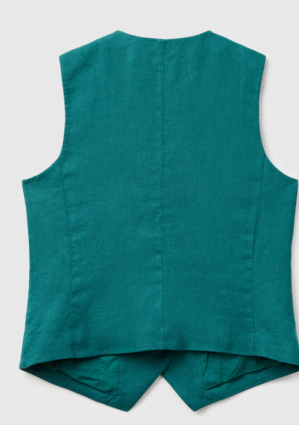 United Colors Of Benetton Kadın Koyu Yeşil %100 Keten Önü Düğme İliklemeli V Yaka Yelek görsel 4