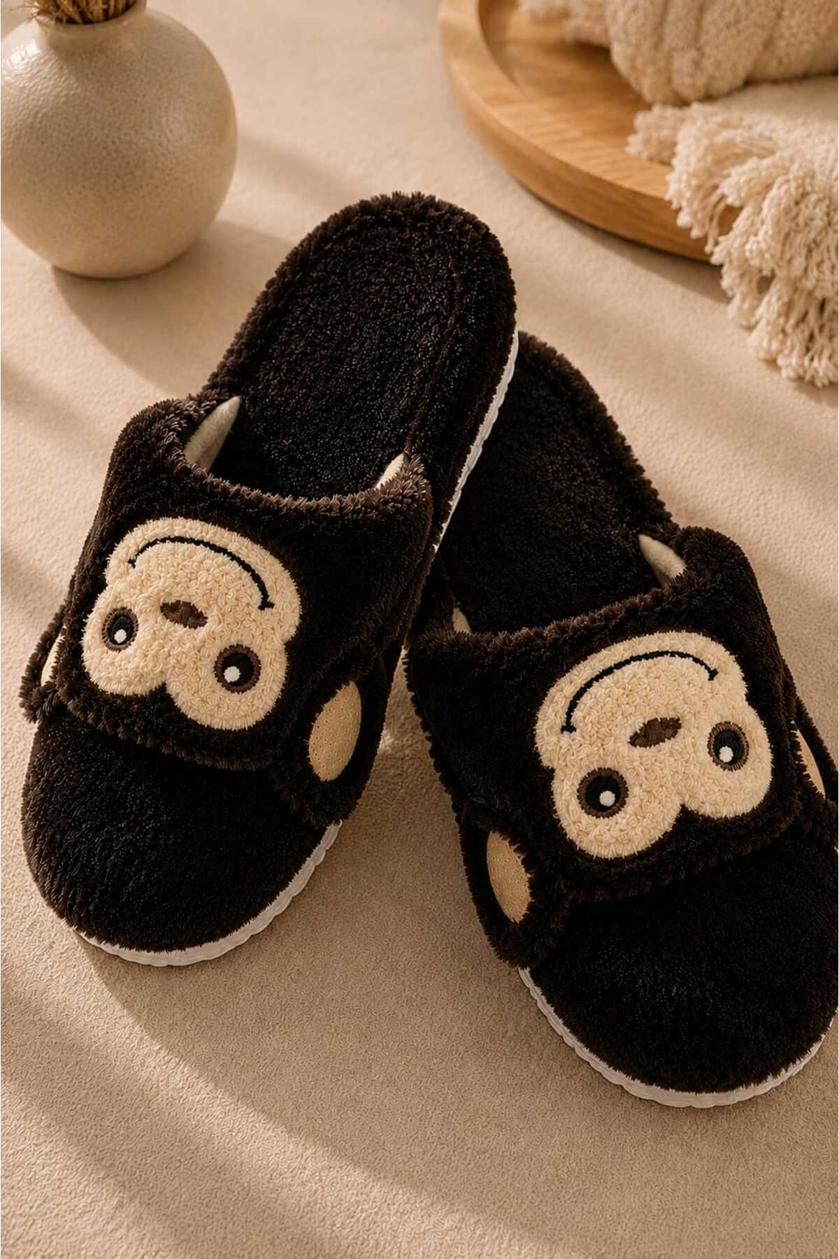 Slipcat Maymun Figürlü, Yumuşak, Sıcak Tutan, Rahat, Kışlık Panduf, Pelüş Ev Terliği görsel 6