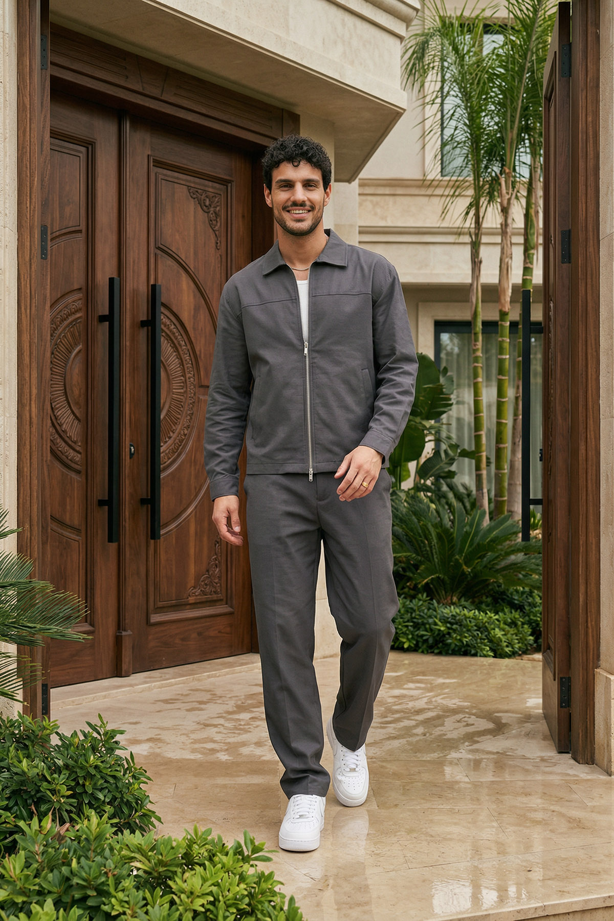 Livio Ferri Artigas Premium Fermuarlı Düz Basic Ceket Pantolon Erkek Takım Relax Kalıp