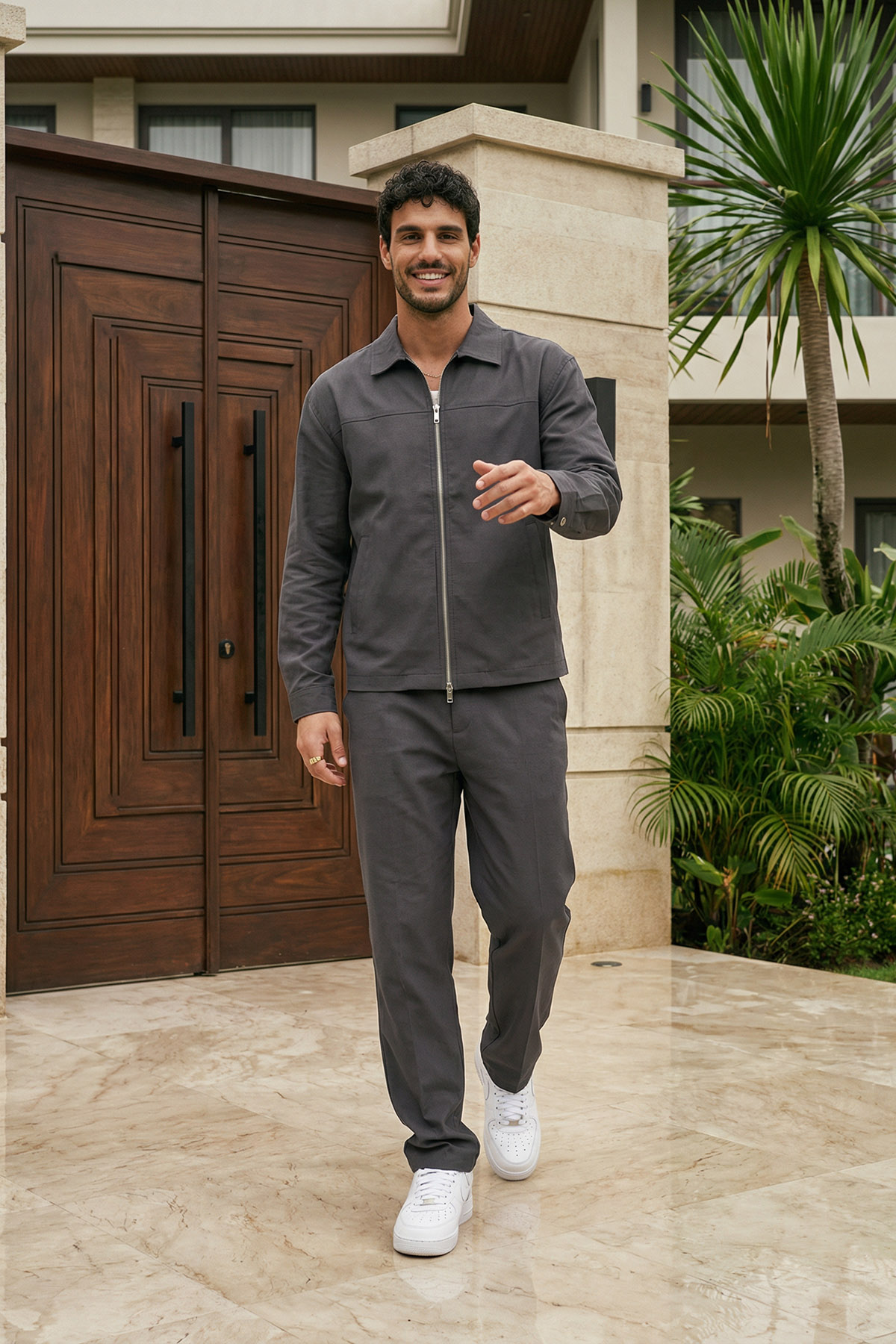 Livio Ferri Artigas Premium Fermuarlı Düz Basic Ceket Pantolon Erkek Takım Relax Kalıp görsel 2