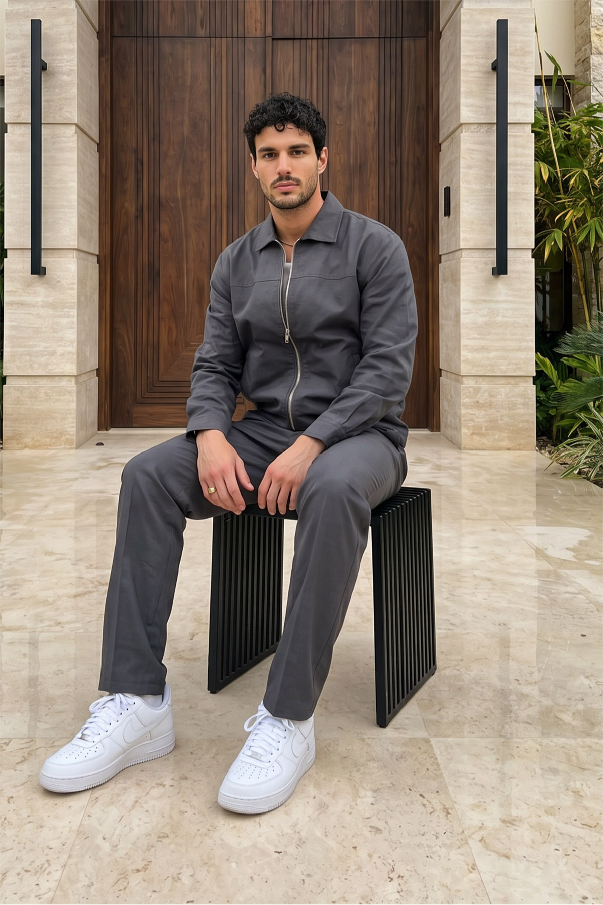 Livio Ferri Artigas Premium Fermuarlı Düz Basic Ceket Pantolon Erkek Takım Relax Kalıp görsel 3