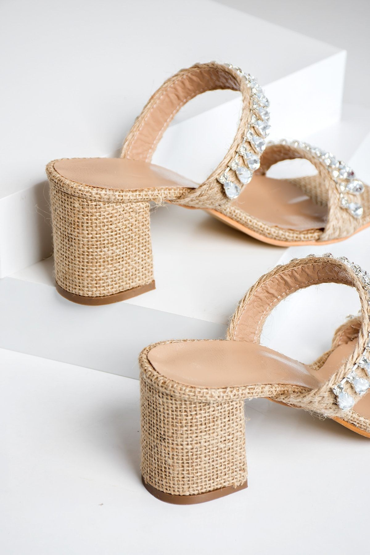 DUXAL SHOES Damla Taş Detay Hasır Şeffaf Topuklu Terlik görsel 2
