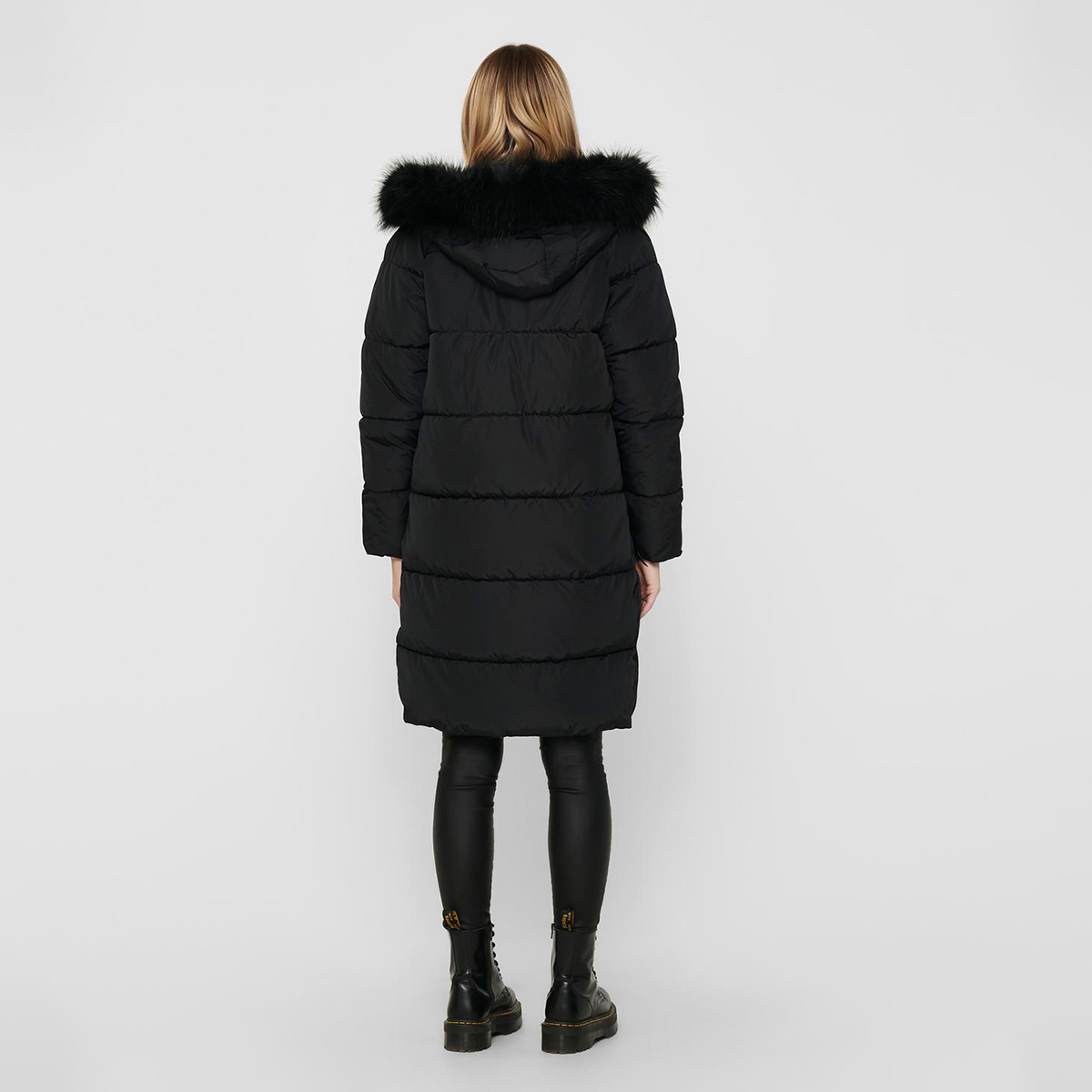 Only Monica Long Puffer Coat Kadın Siyah Kapüşonlu Mont görsel 4