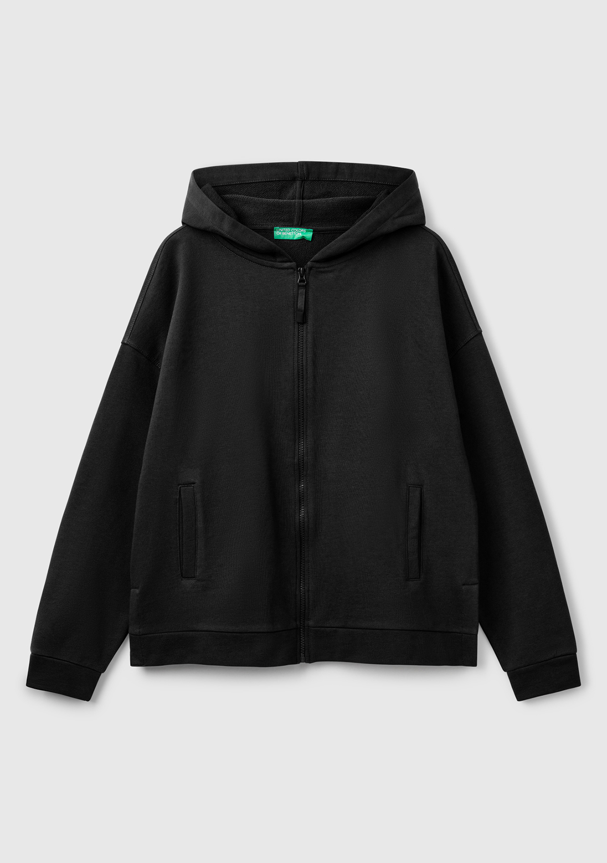 United Colors Of Benetton Kadın Siyah Logo Baskı Detaylı Kapüşonlu Relax Fit Sweatshirt görsel 2