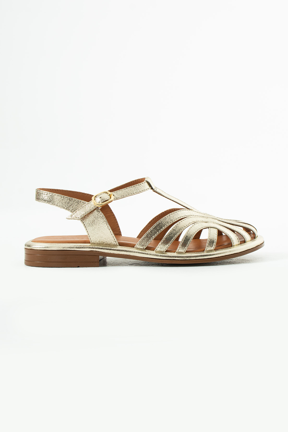 DUXAL SHOES Charlotte Hakiki Deri Kafesli T-Bant Sandalet