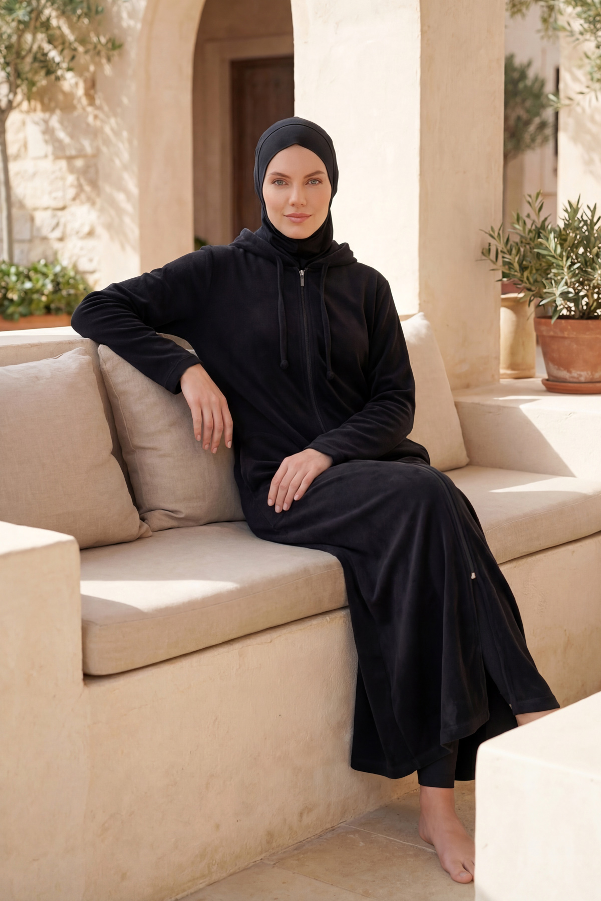 Marina Fermuarlı Havlu Pareo Siyah P2601-2