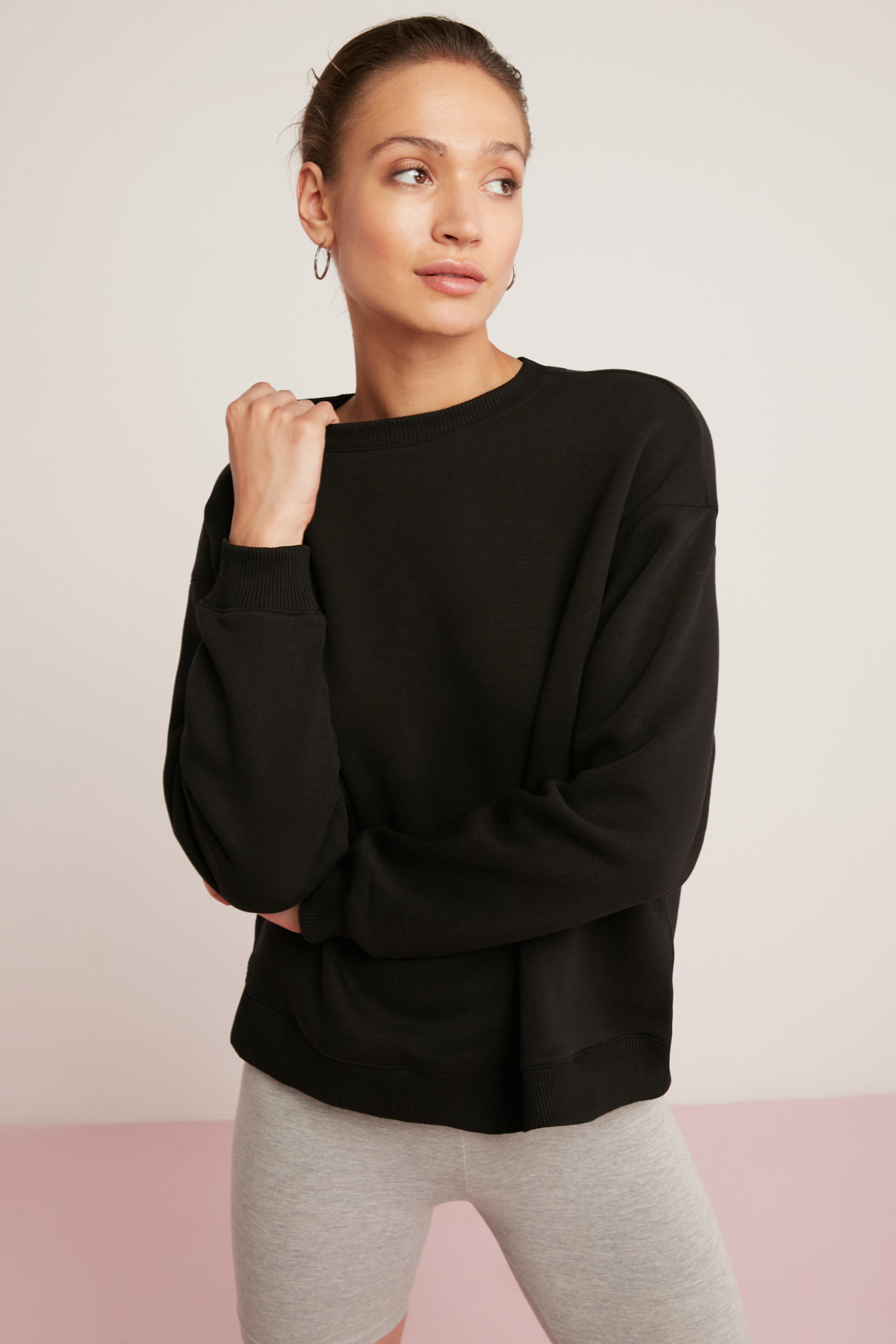 ETHIQUET SAHRA Kadın Pamuklu Içi Polarlı Yumuşacık Oversize Yuvarlak Yaka Basıc SİYAH Sweatshirt görsel 3
