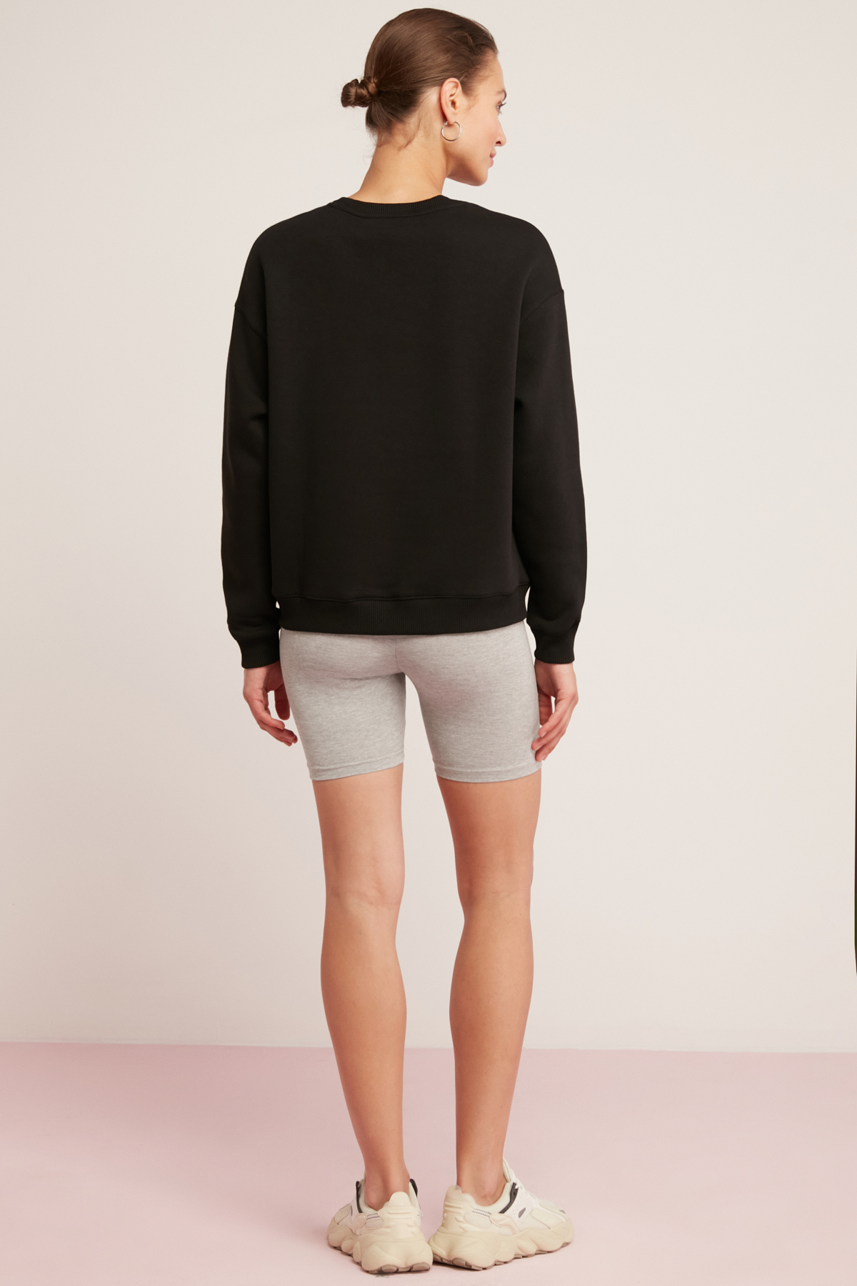 ETHIQUET SAHRA Kadın Pamuklu Içi Polarlı Yumuşacık Oversize Yuvarlak Yaka Basıc SİYAH Sweatshirt görsel 7