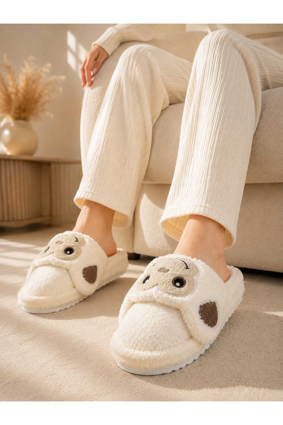 Slipcat Maymun Figürlü, Yumuşak, Sıcak Tutan, Rahat, Kışlık Panduf, Pelüş Ev Terliği görsel 4