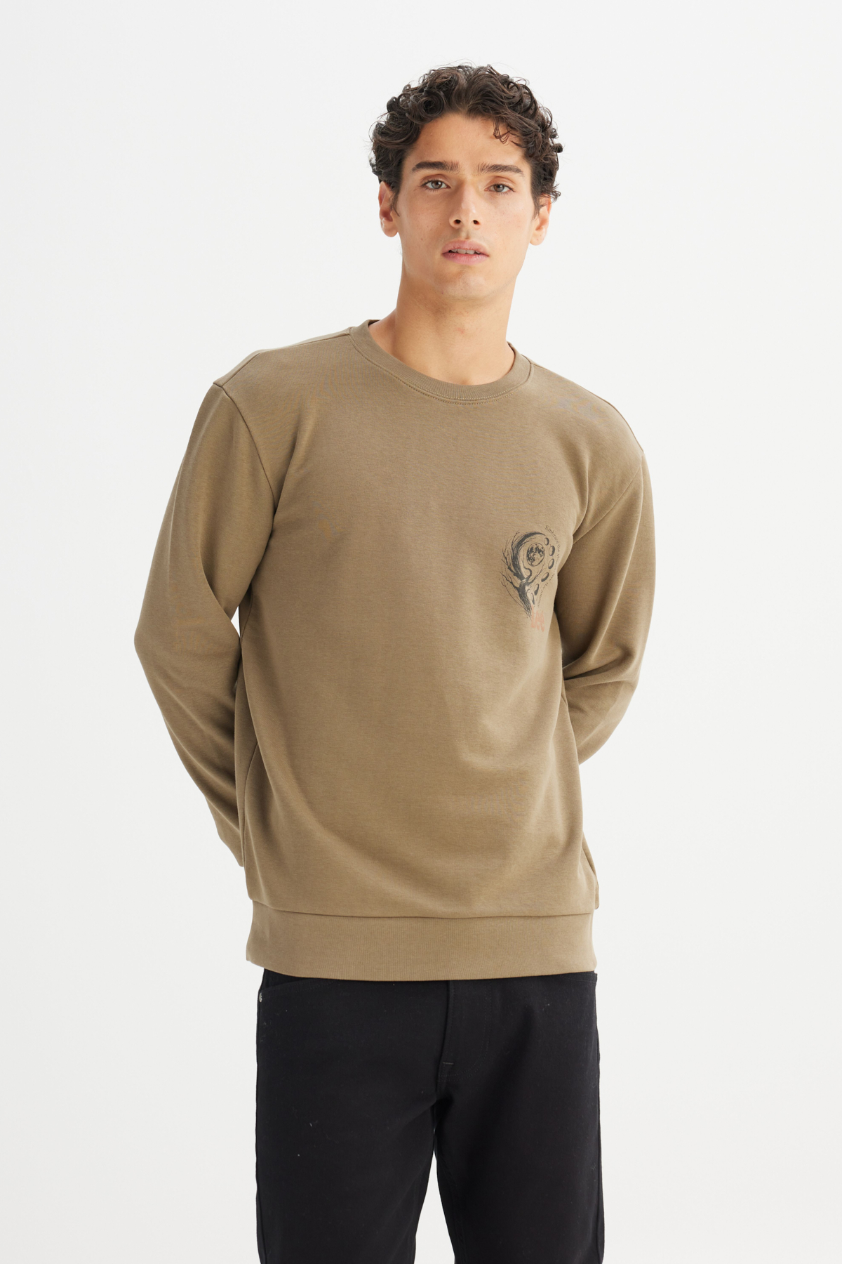 Lee Regular Fit Bisiklet Yaka Baskılı Haki Sweatshirt görsel 3