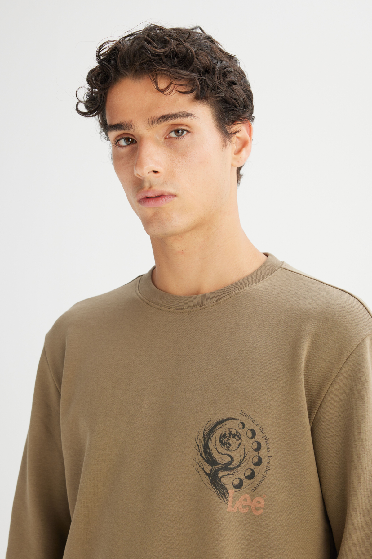 Lee Regular Fit Bisiklet Yaka Baskılı Haki Sweatshirt görsel 4