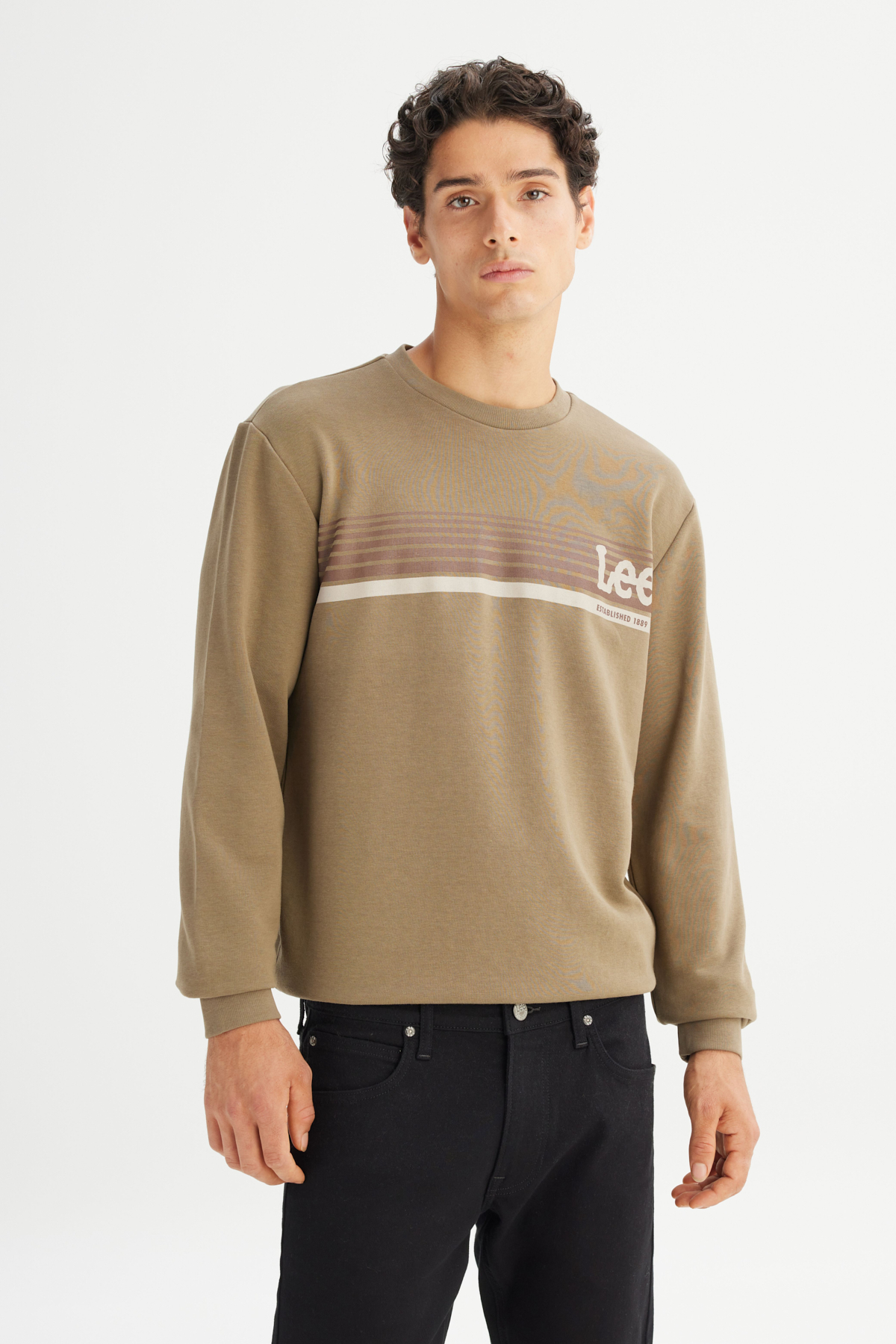 Lee Regular Fit Bisiklet Yaka Baskılı Haki Sweatshirt