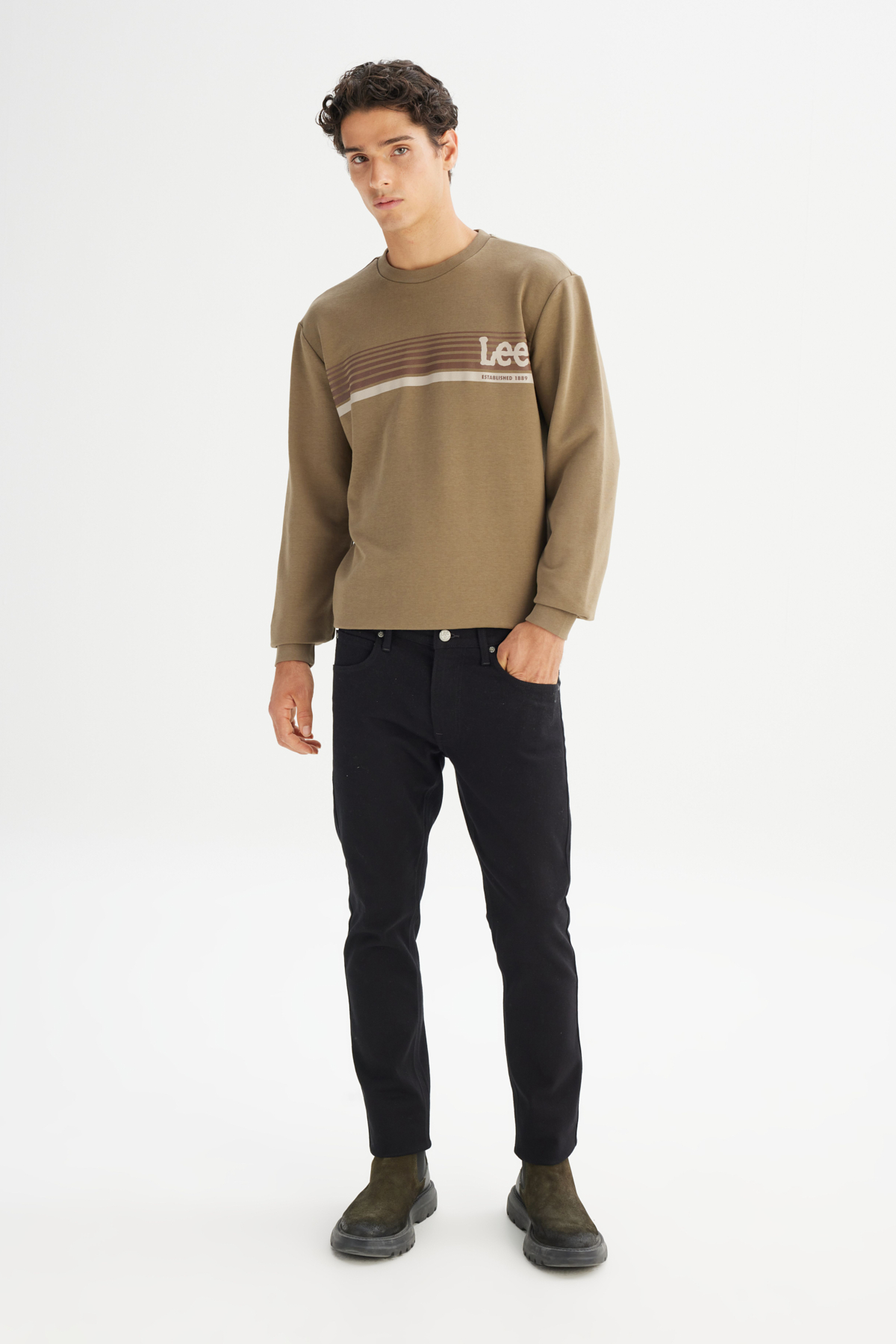 Lee Regular Fit Bisiklet Yaka Baskılı Haki Sweatshirt görsel 2