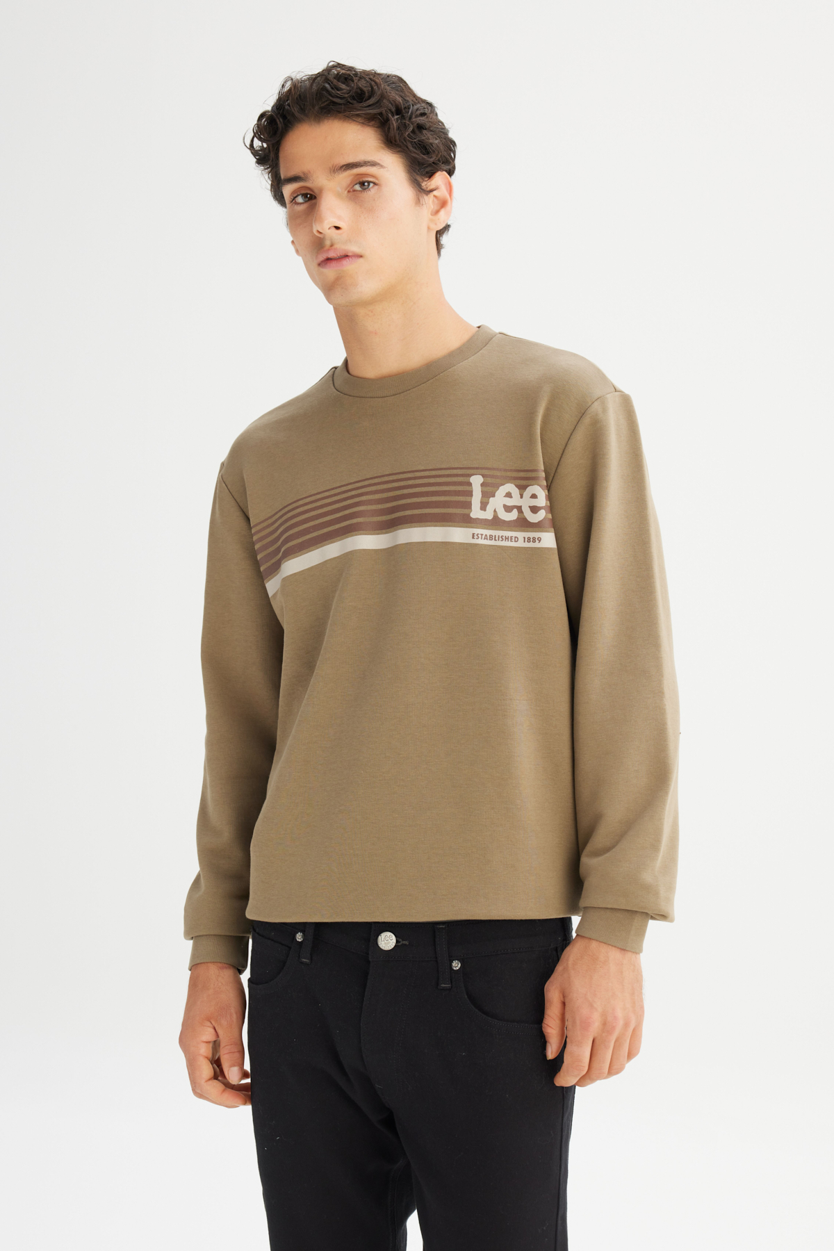 Lee Regular Fit Bisiklet Yaka Baskılı Haki Sweatshirt görsel 3