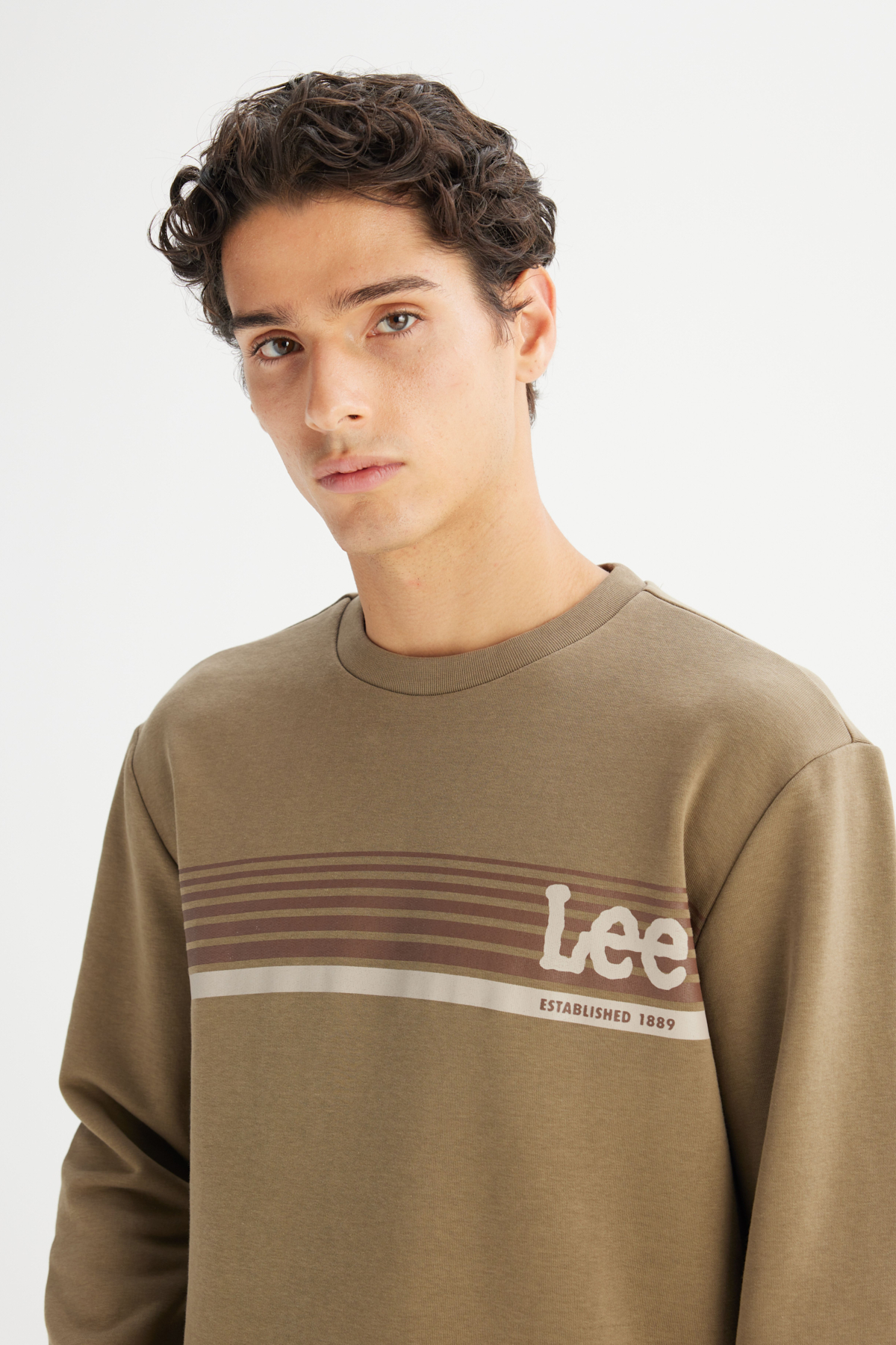 Lee Regular Fit Bisiklet Yaka Baskılı Haki Sweatshirt görsel 4