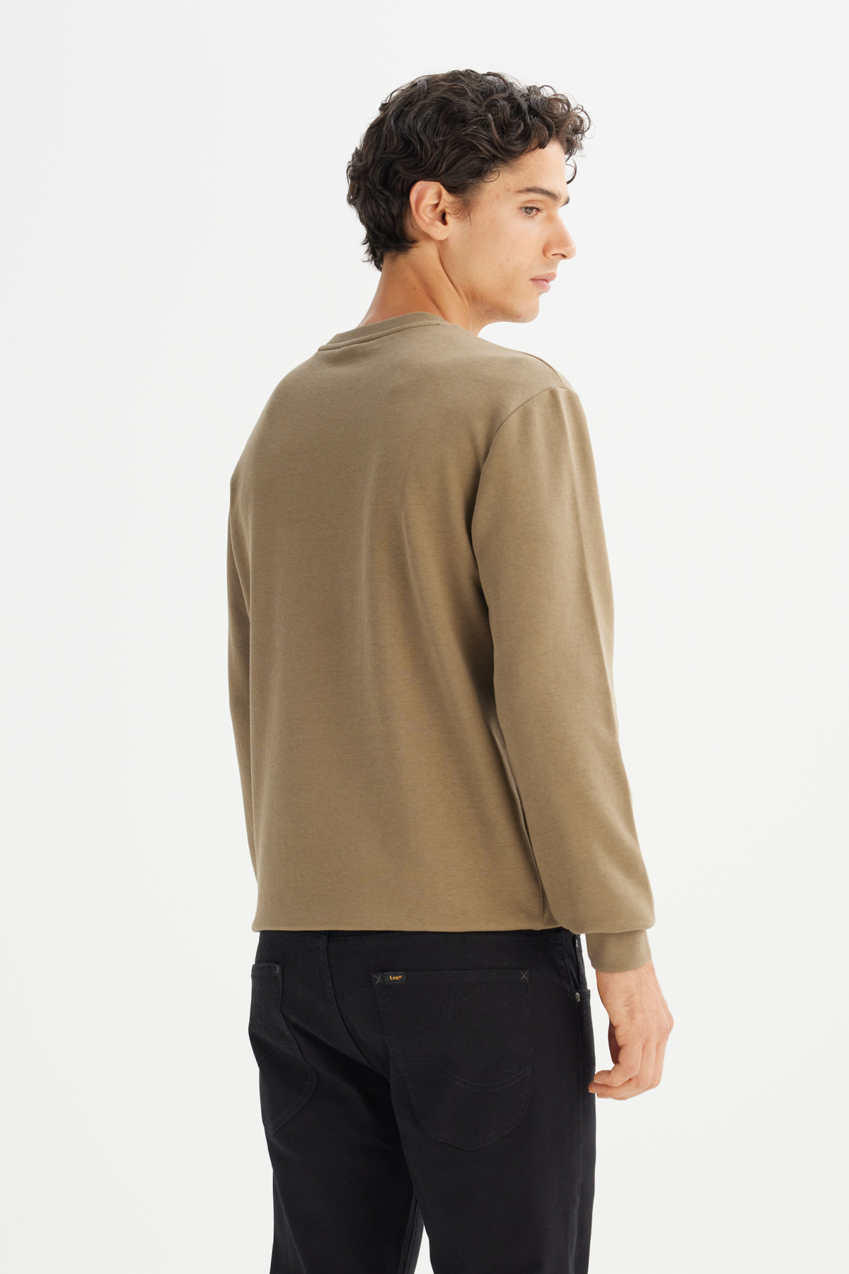 Lee Regular Fit Bisiklet Yaka Baskılı Haki Sweatshirt görsel 5