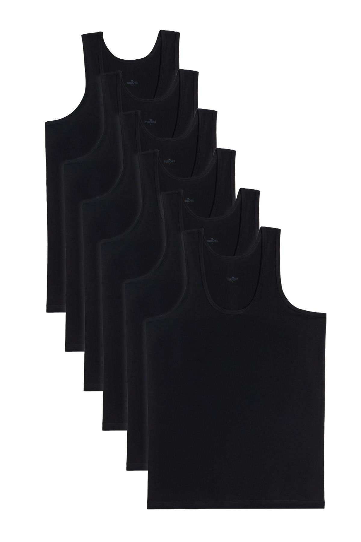 TUDORS 6 Adet Compact Penye Siyah Erkek Atlet %100 Pamuk Standart Fit Normal Kesim 6'Lı Paket