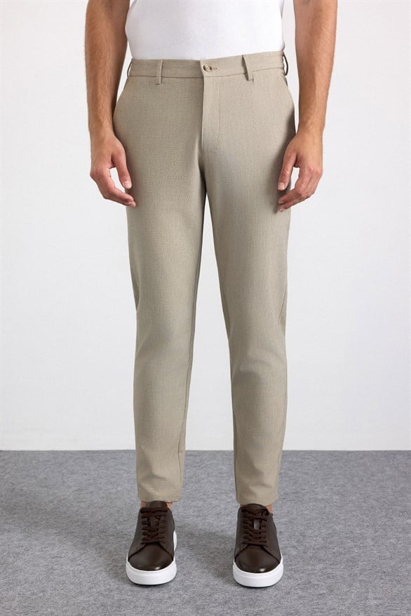 Süvari Bej Slim Düz Jogger Pantolon görsel 2