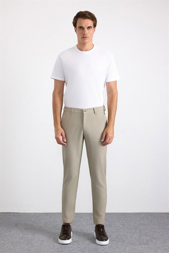 Süvari Bej Slim Düz Jogger Pantolon görsel 6